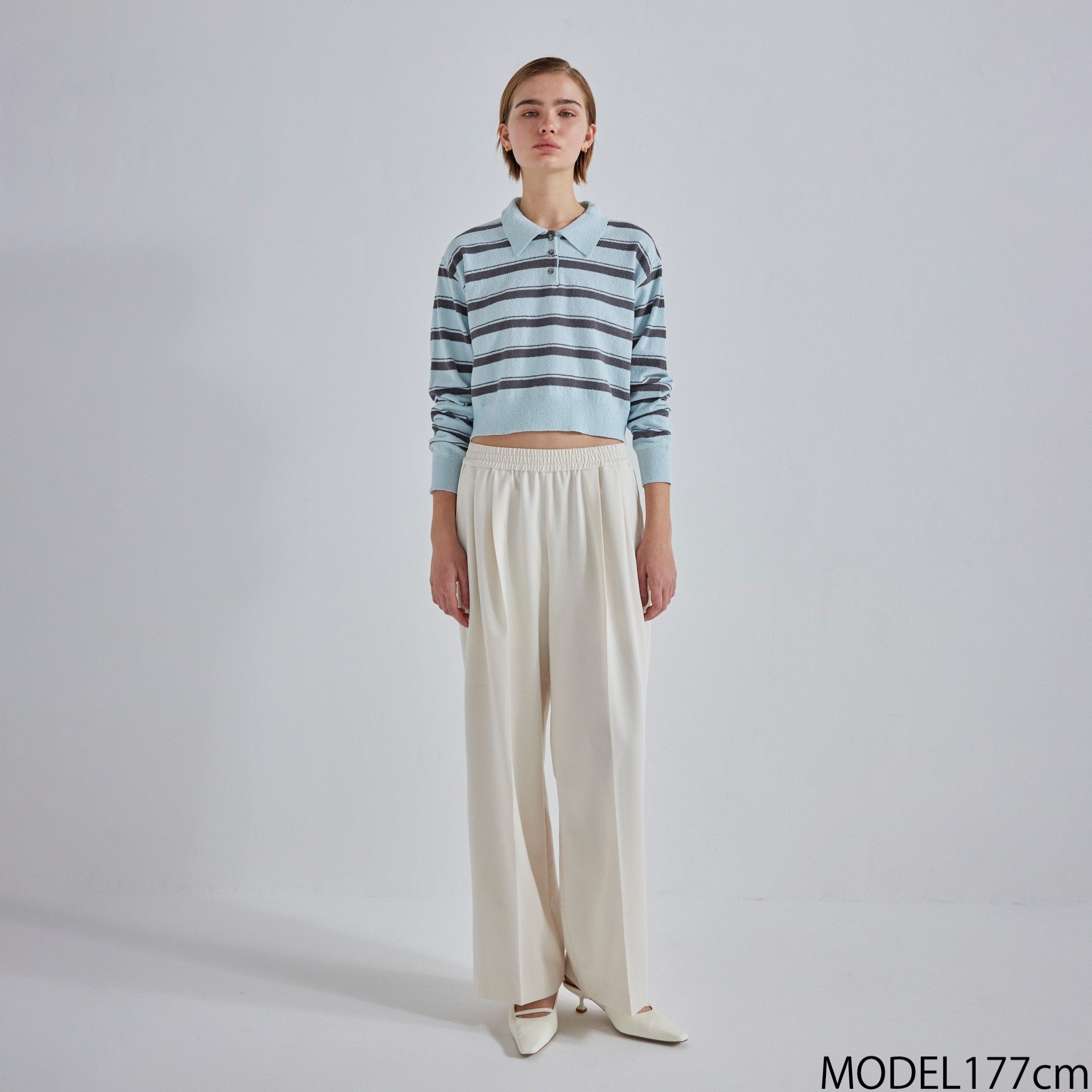 Boucle knit short polo top