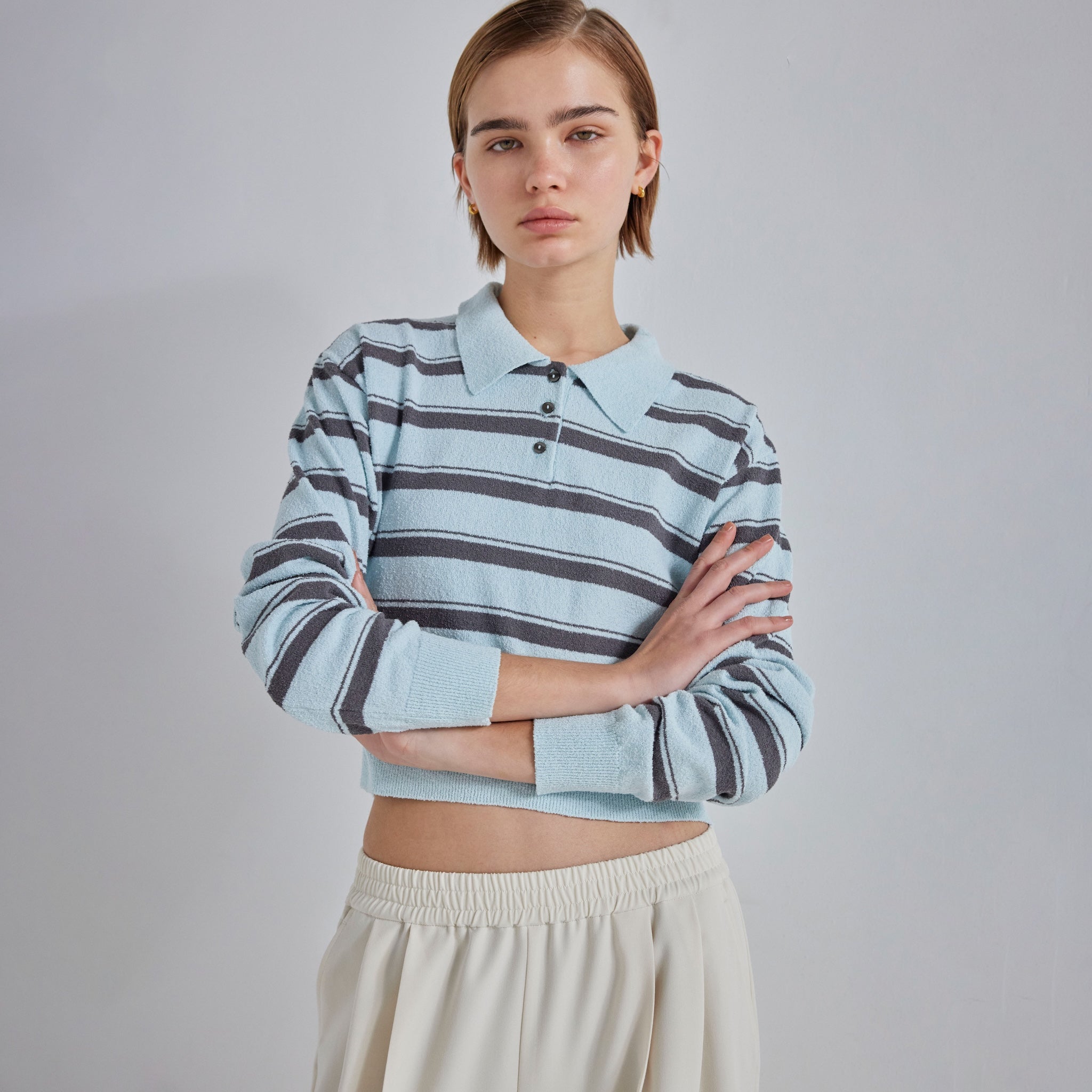 Boucle knit short polo top