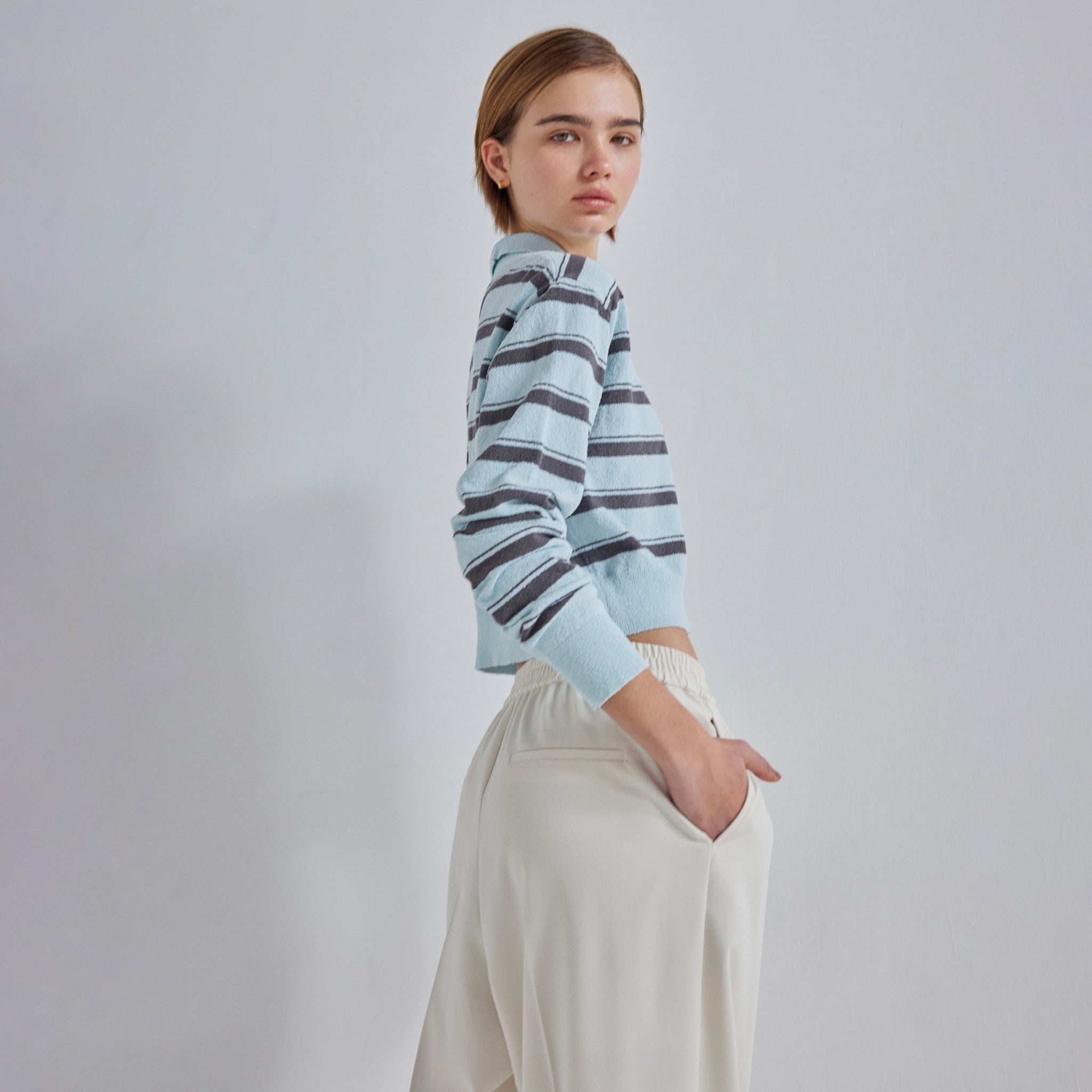 Boucle knit short polo top