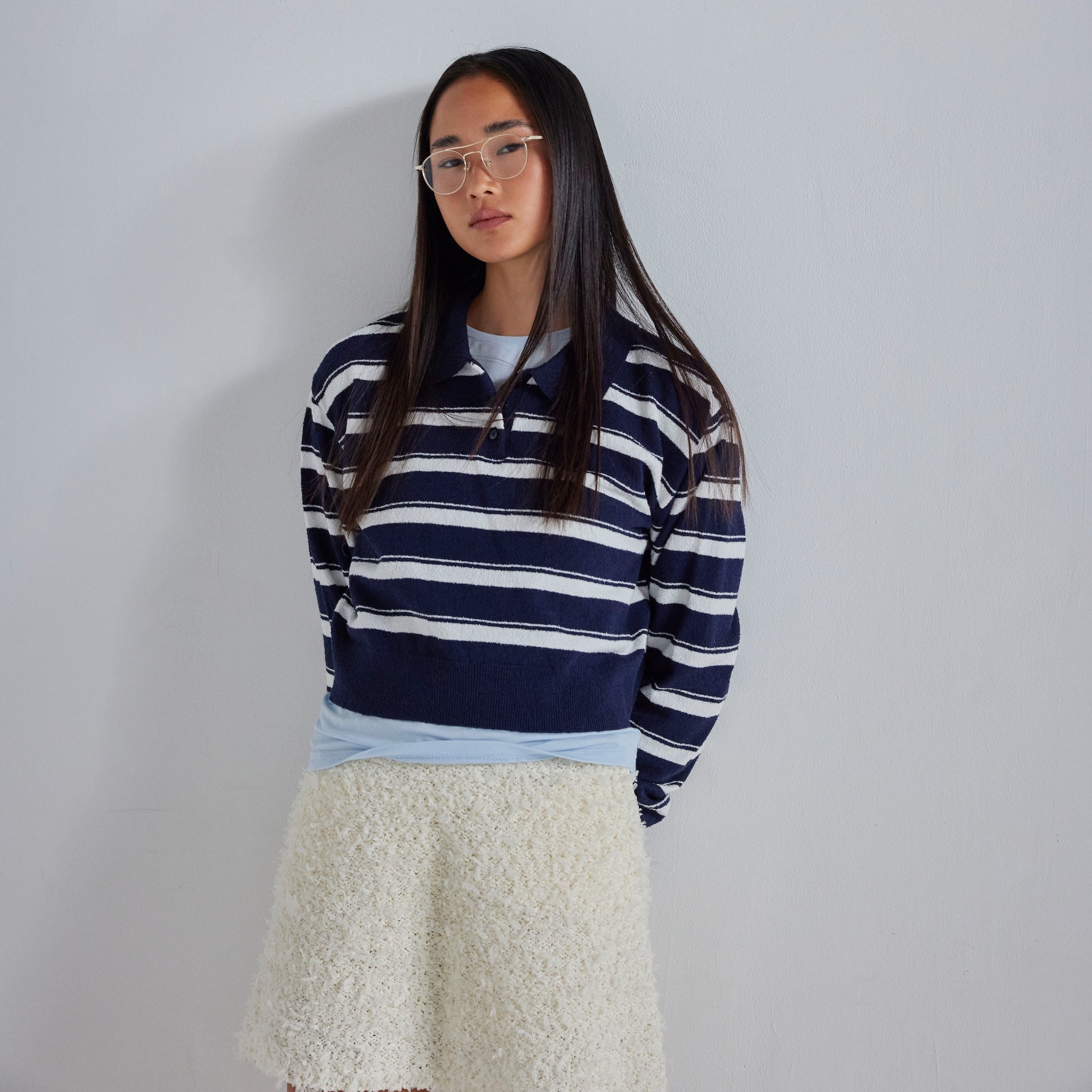 Boucle knit short polo top