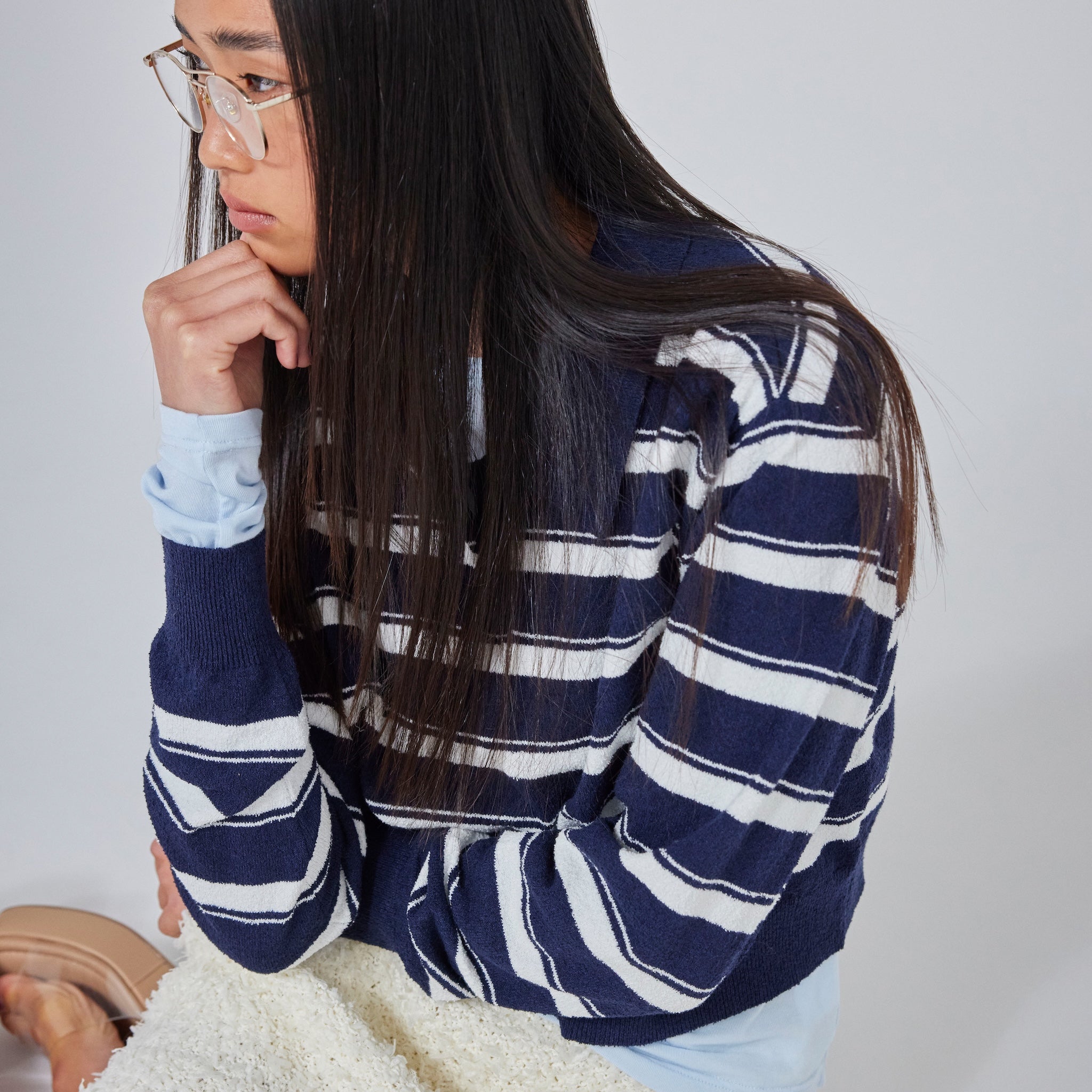 Boucle knit short polo top