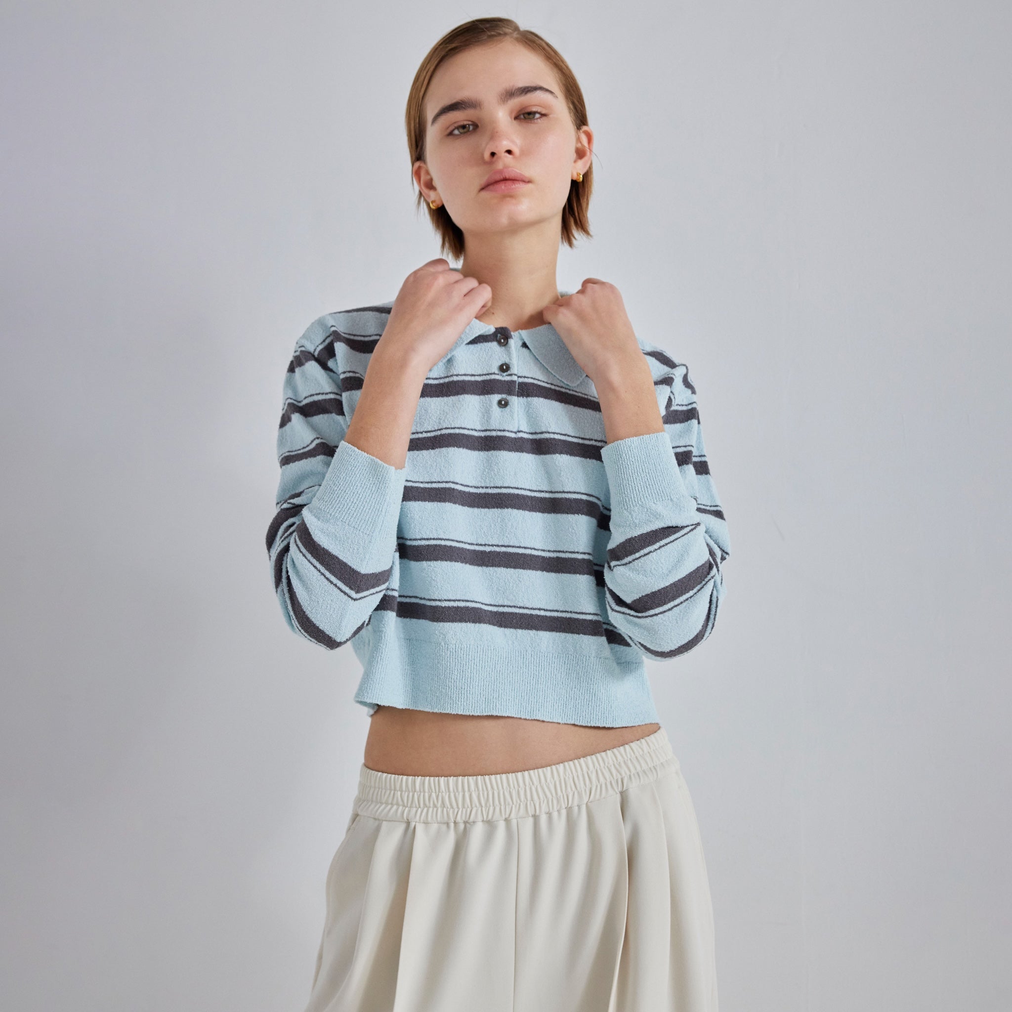 Boucle knit short polo top
