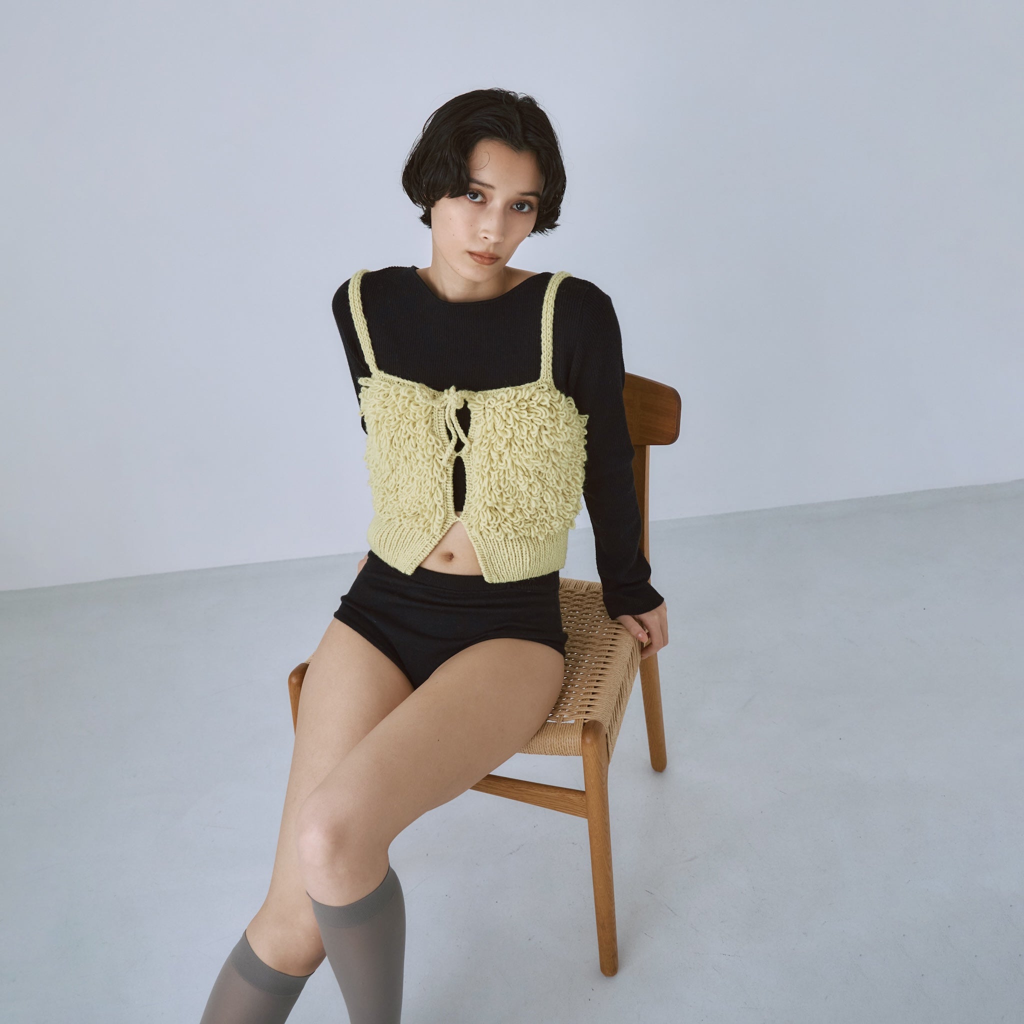 Linen combination 2way crew body suit