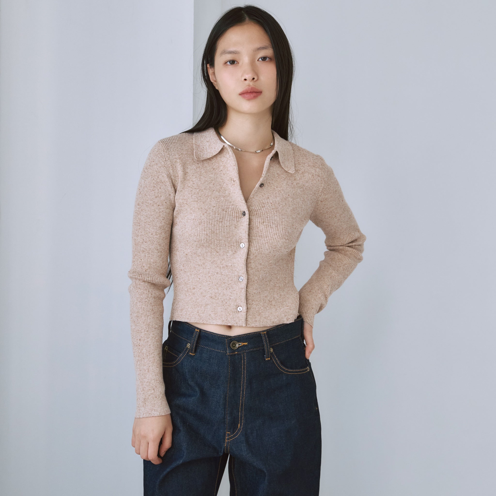 Linen Combination Compact Cardigan