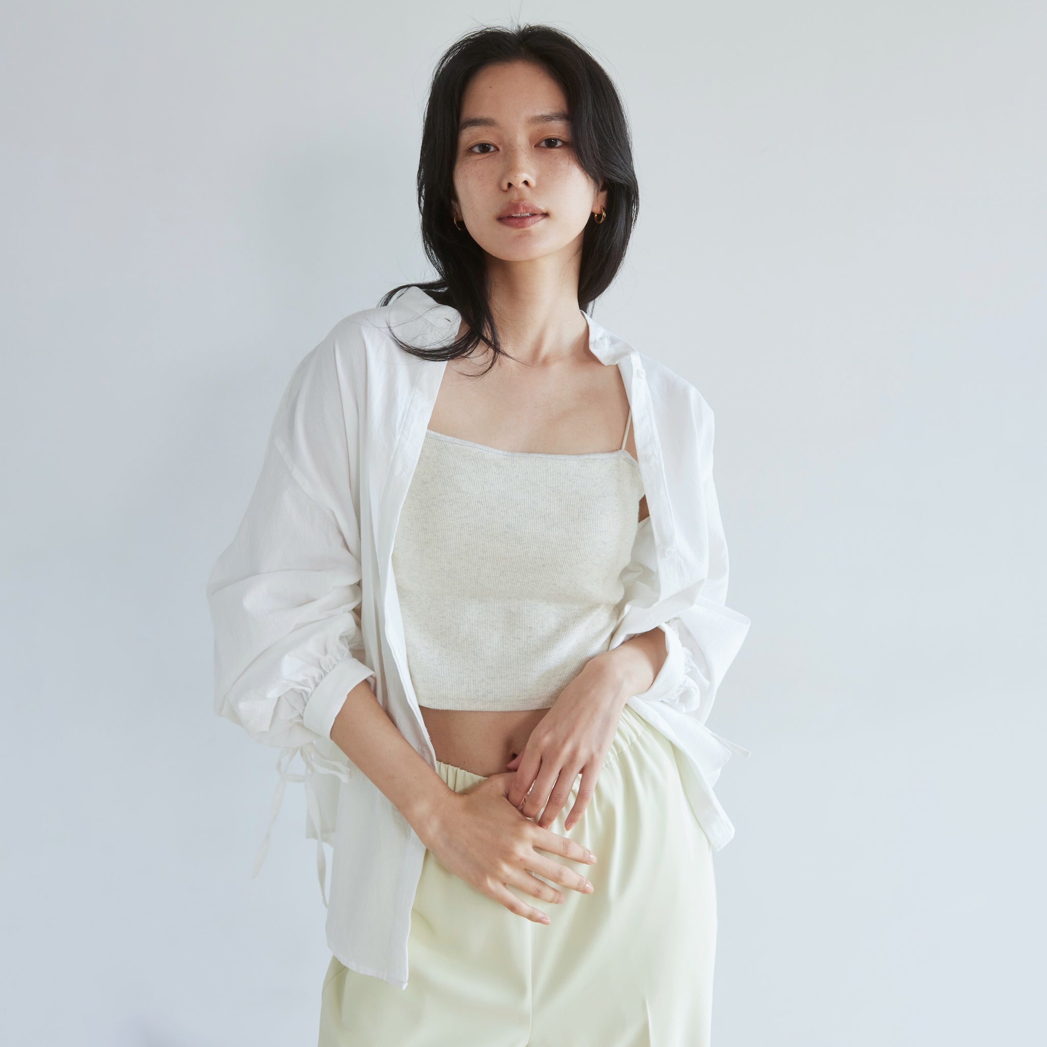 Cotton Washスリーブギャザーシャツ