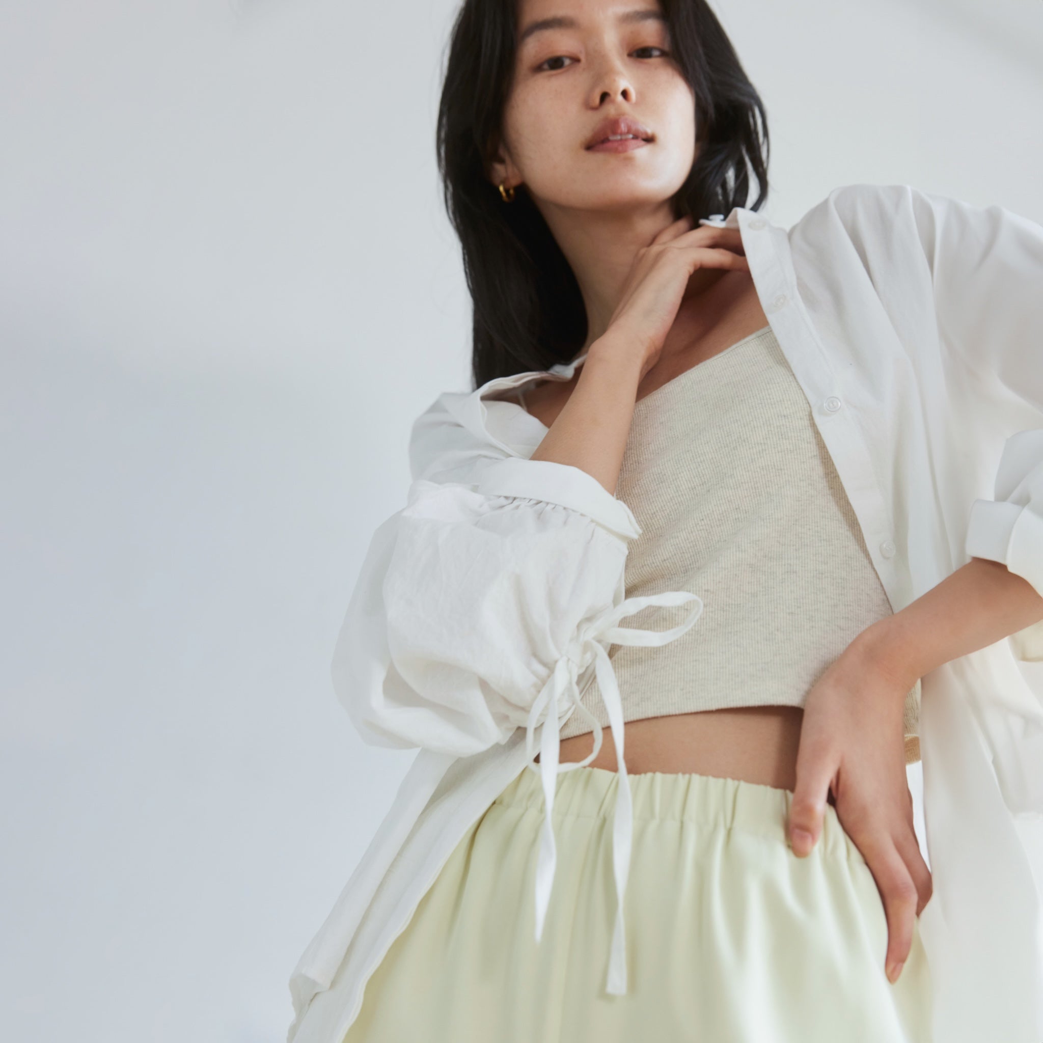 Cotton Washスリーブギャザーシャツ