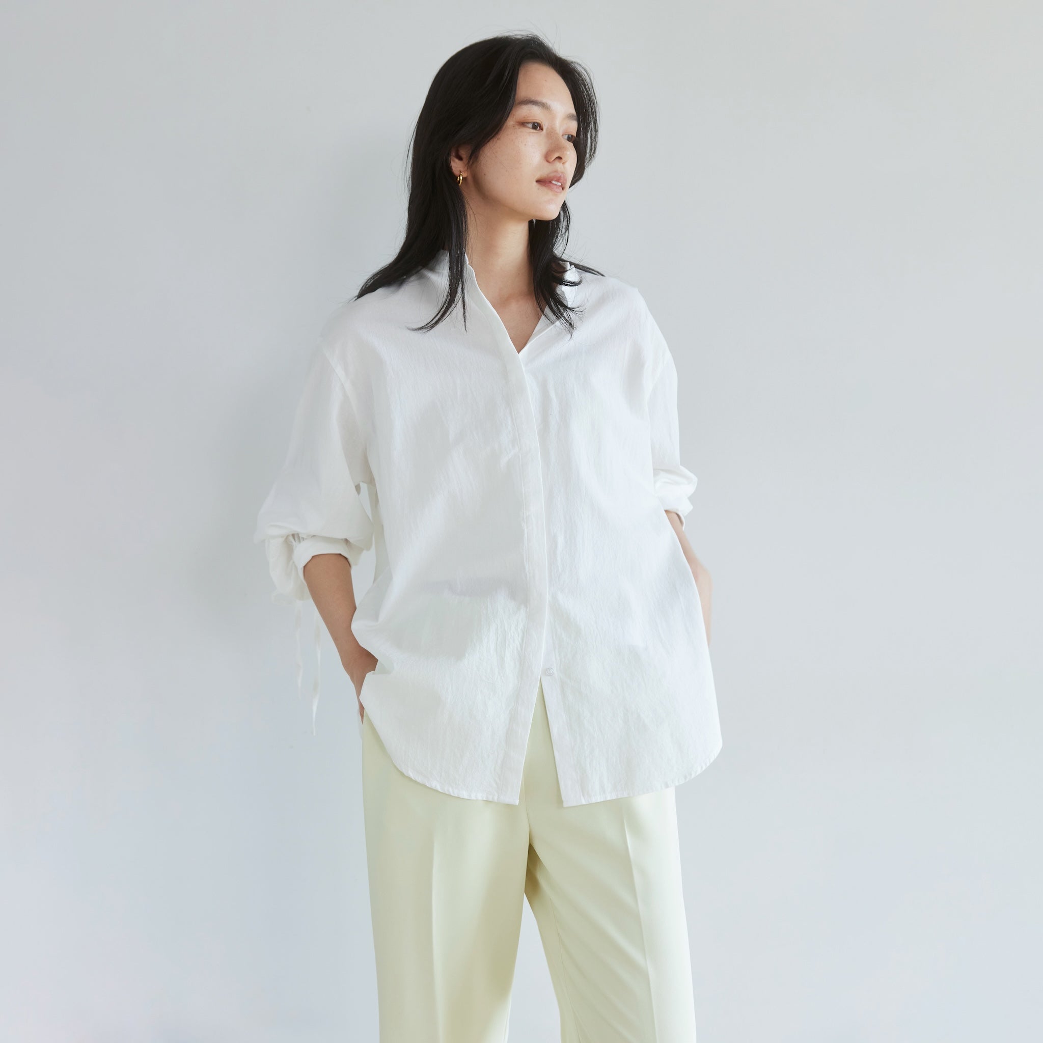 Cotton Washスリーブギャザーシャツ