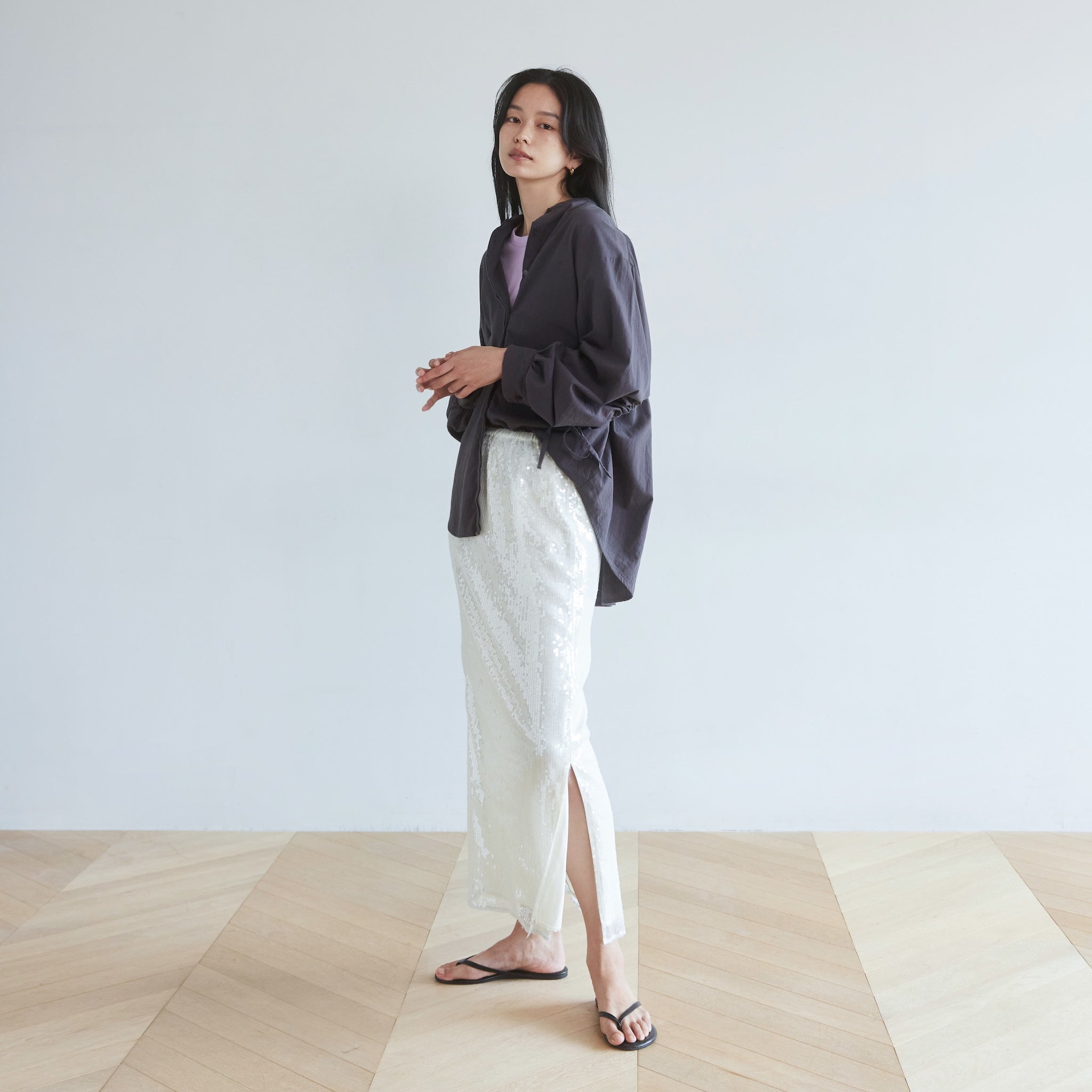 Cotton Washスリーブギャザーシャツ