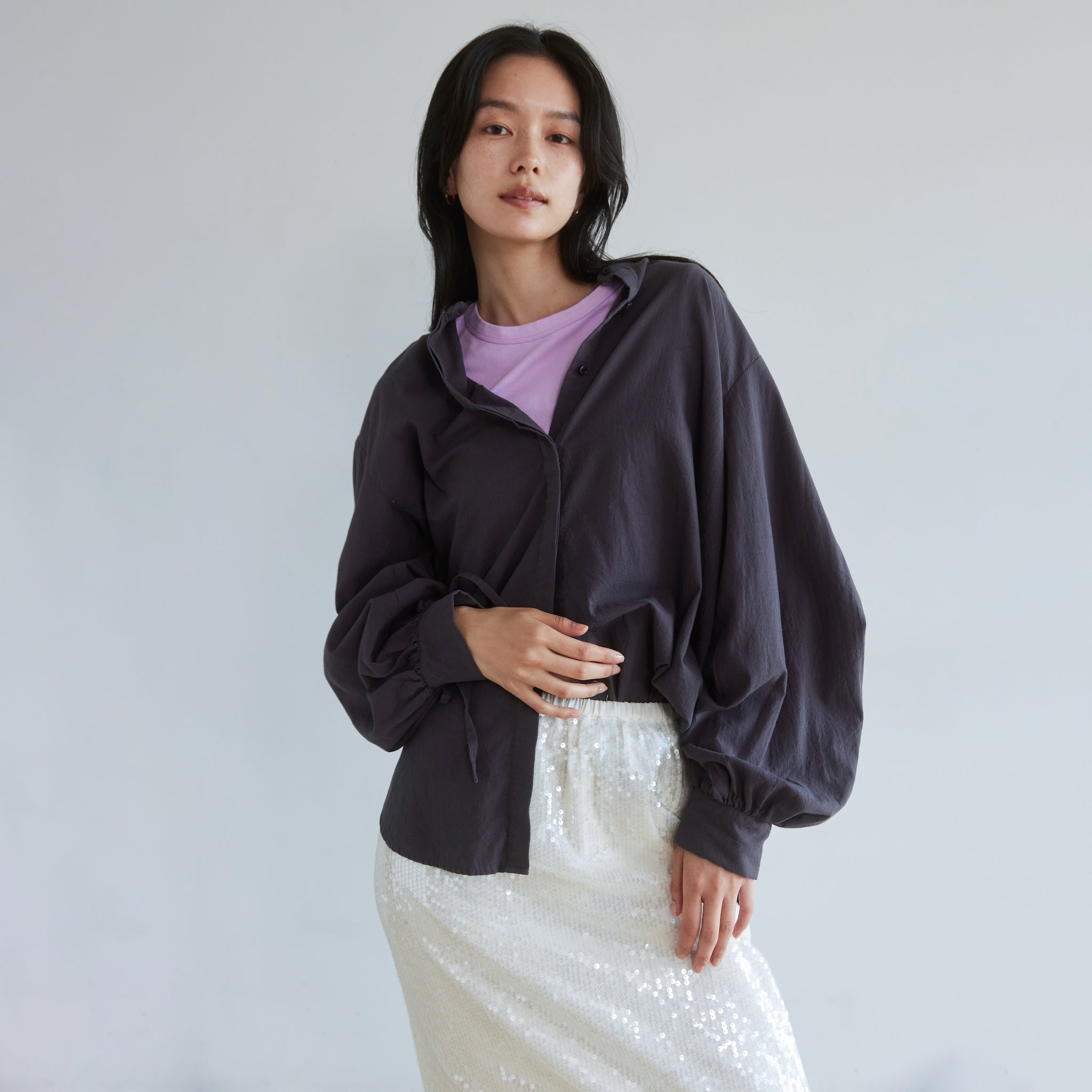 Cotton Washスリーブギャザーシャツ