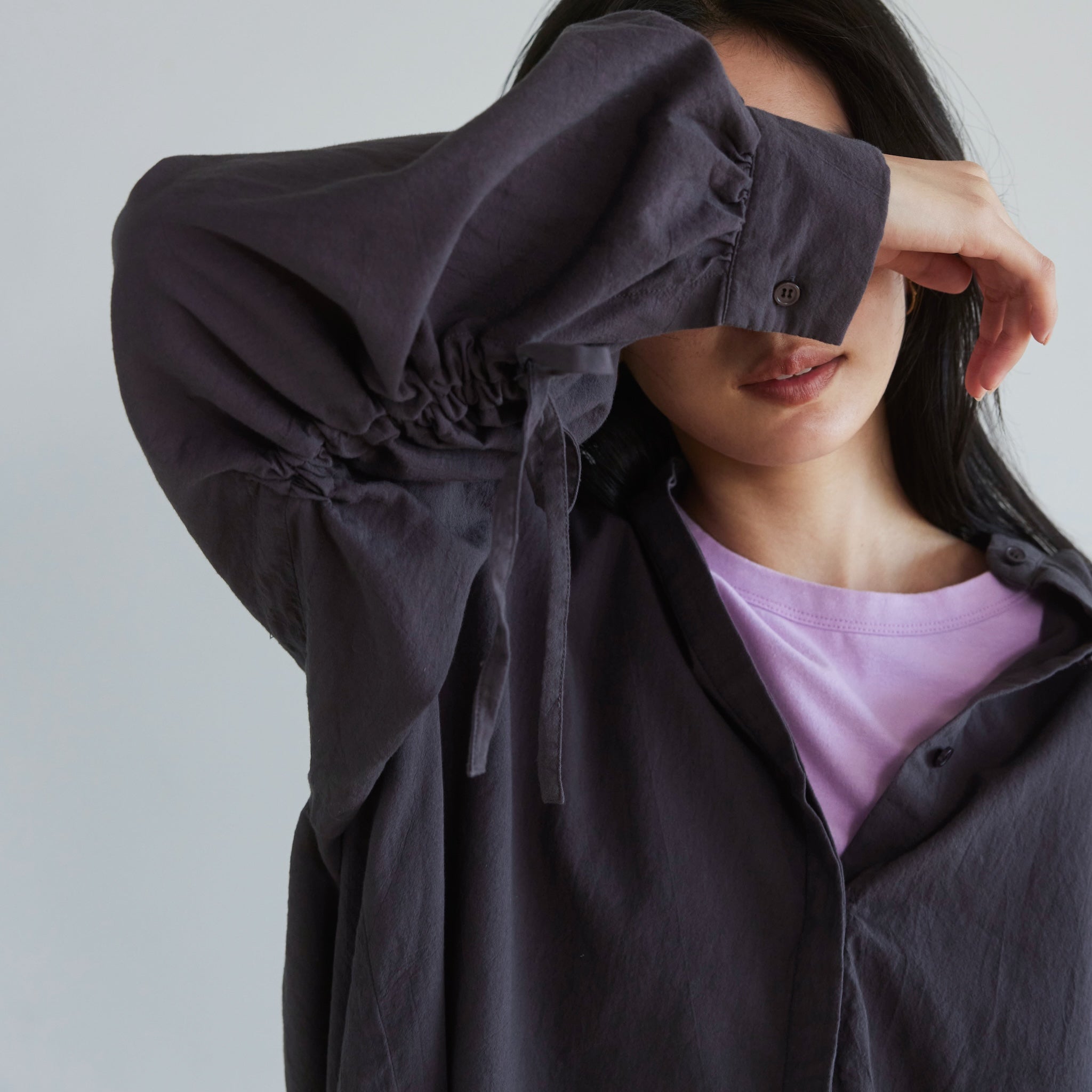 Cotton Washスリーブギャザーシャツ