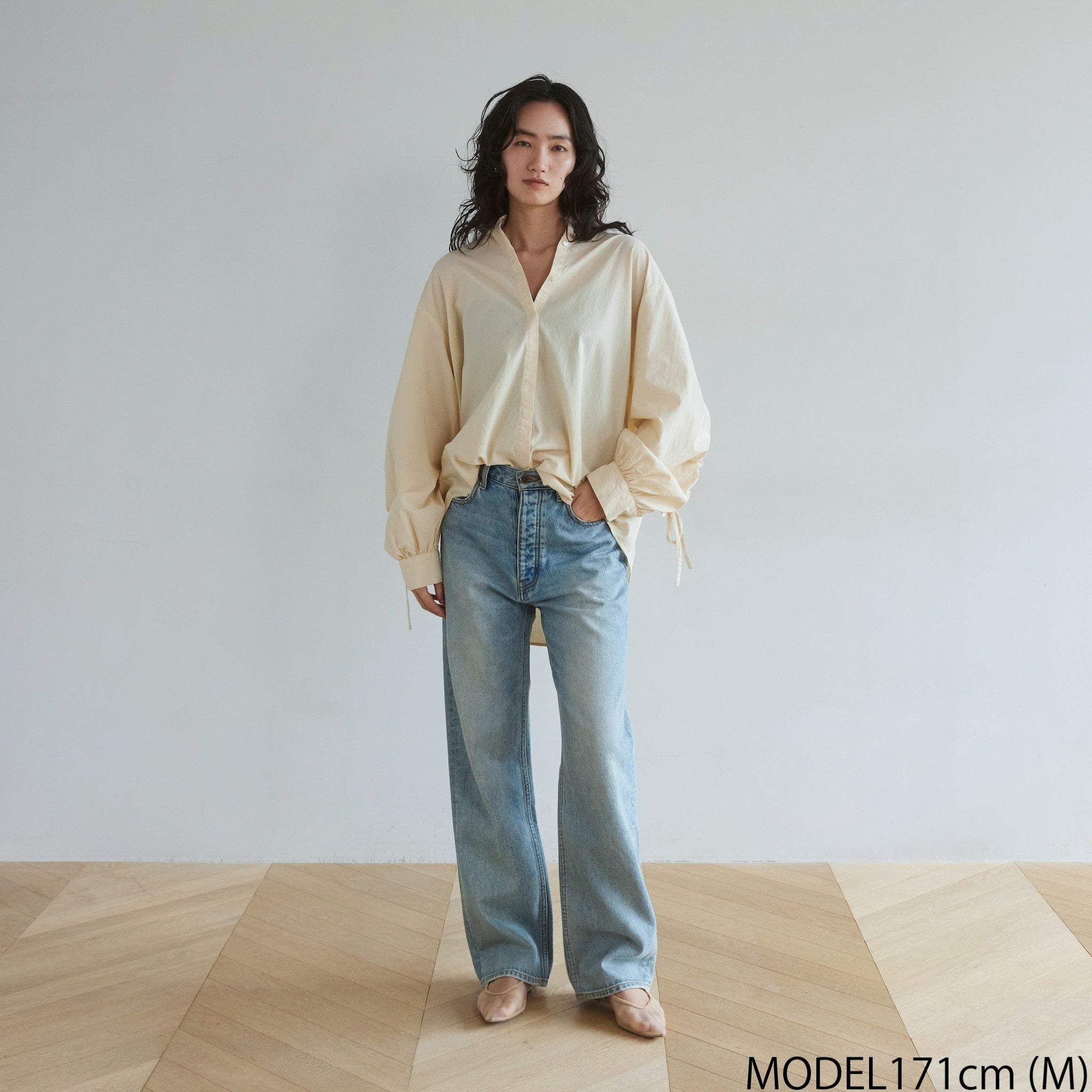 Cotton Washスリーブギャザーシャツ