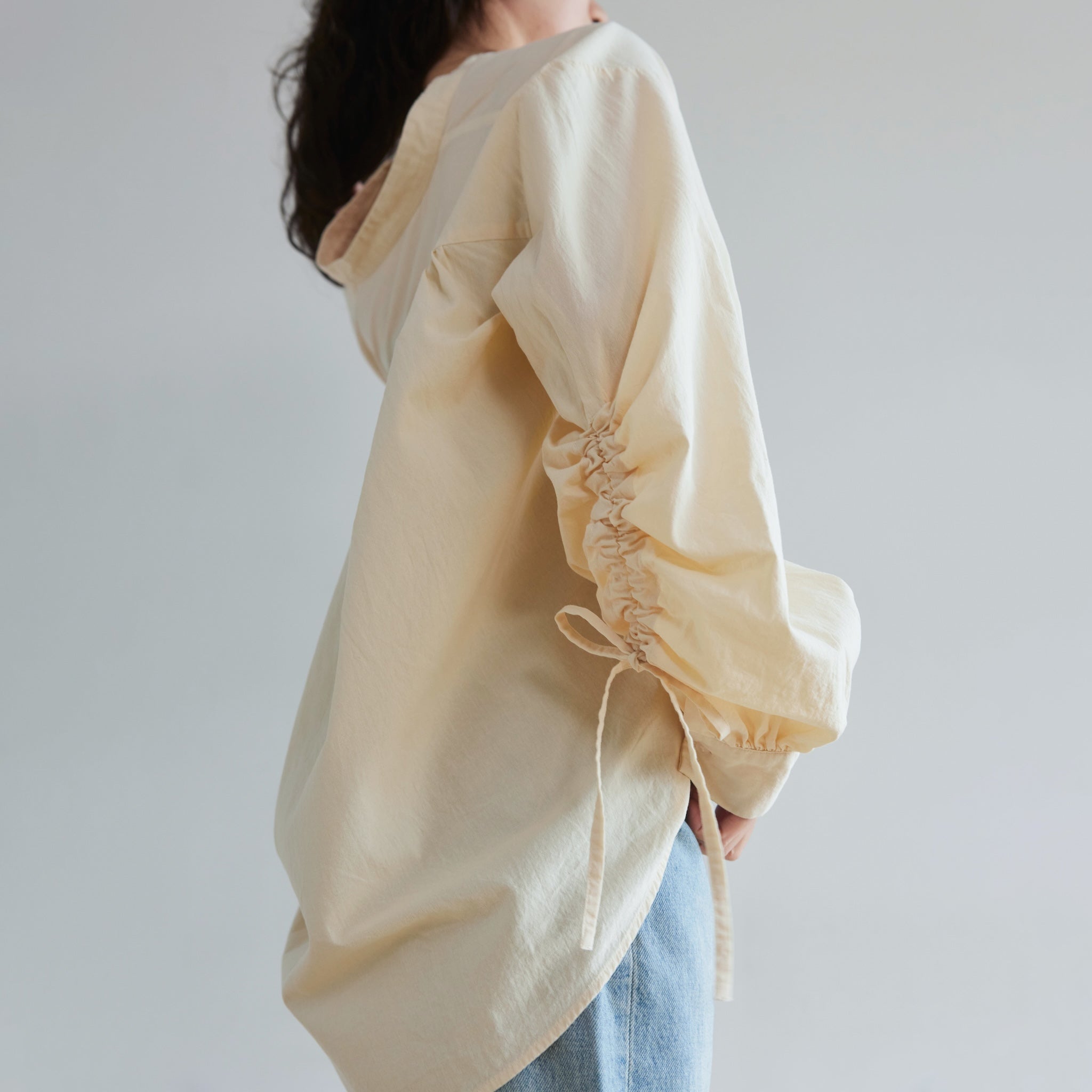 Cotton Washスリーブギャザーシャツ