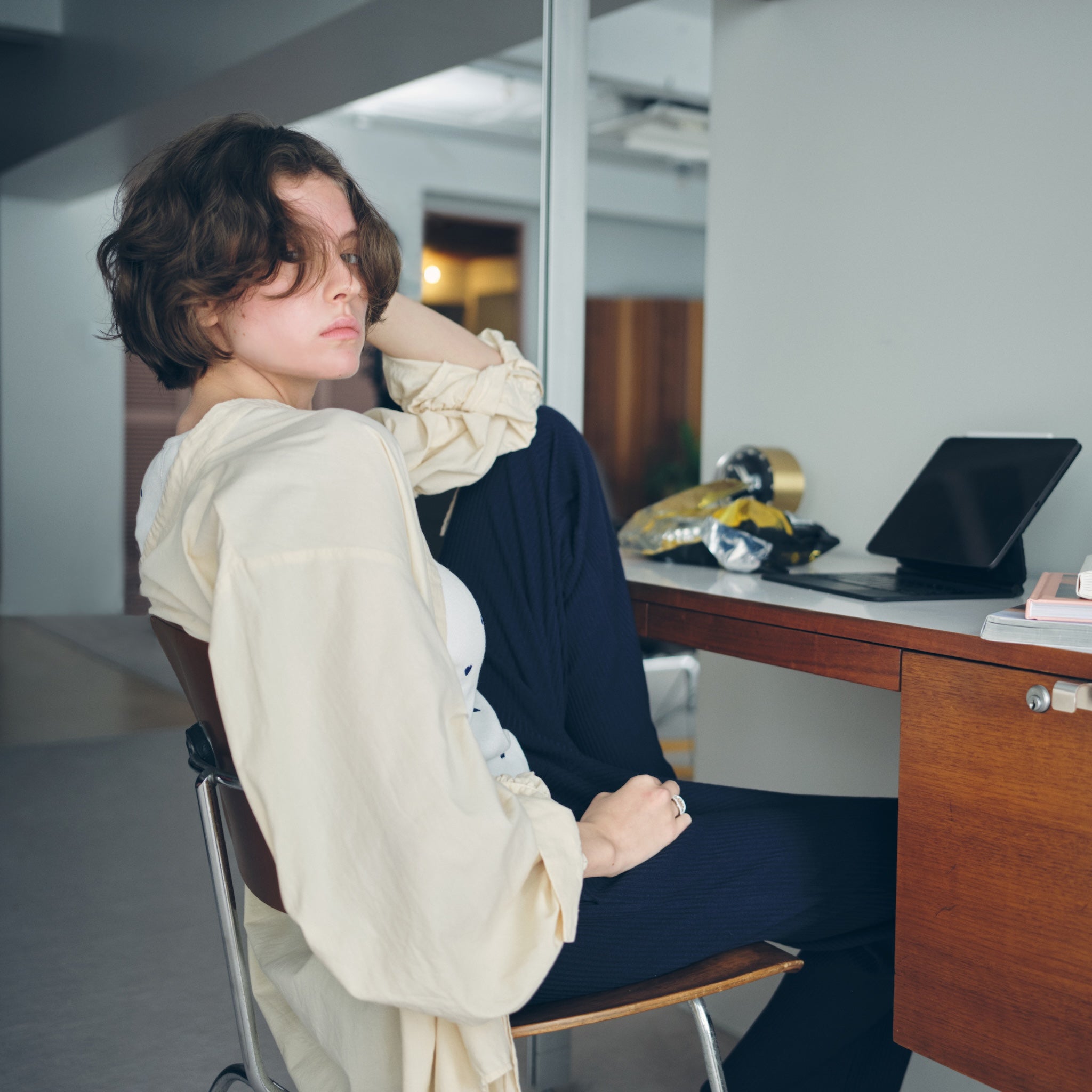 Cotton Washスリーブギャザーシャツ