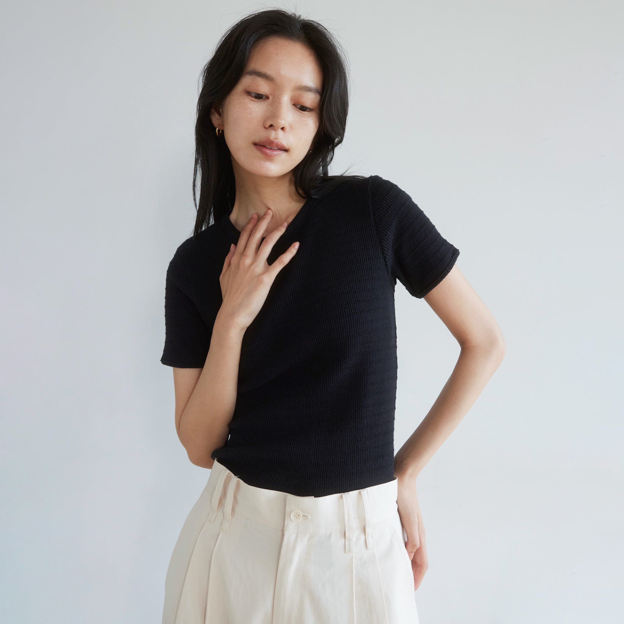 TuckテレコクルーネックTシャツ
