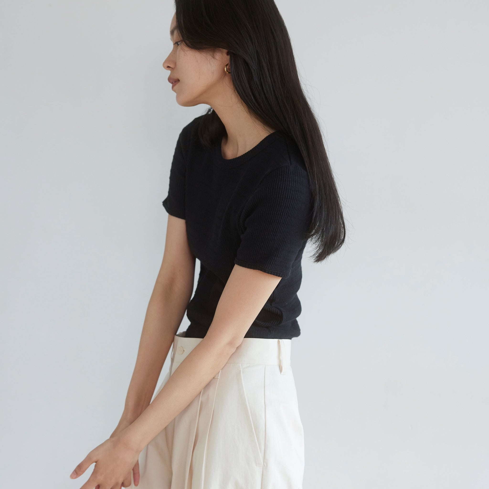 TuckテレコクルーネックTシャツ