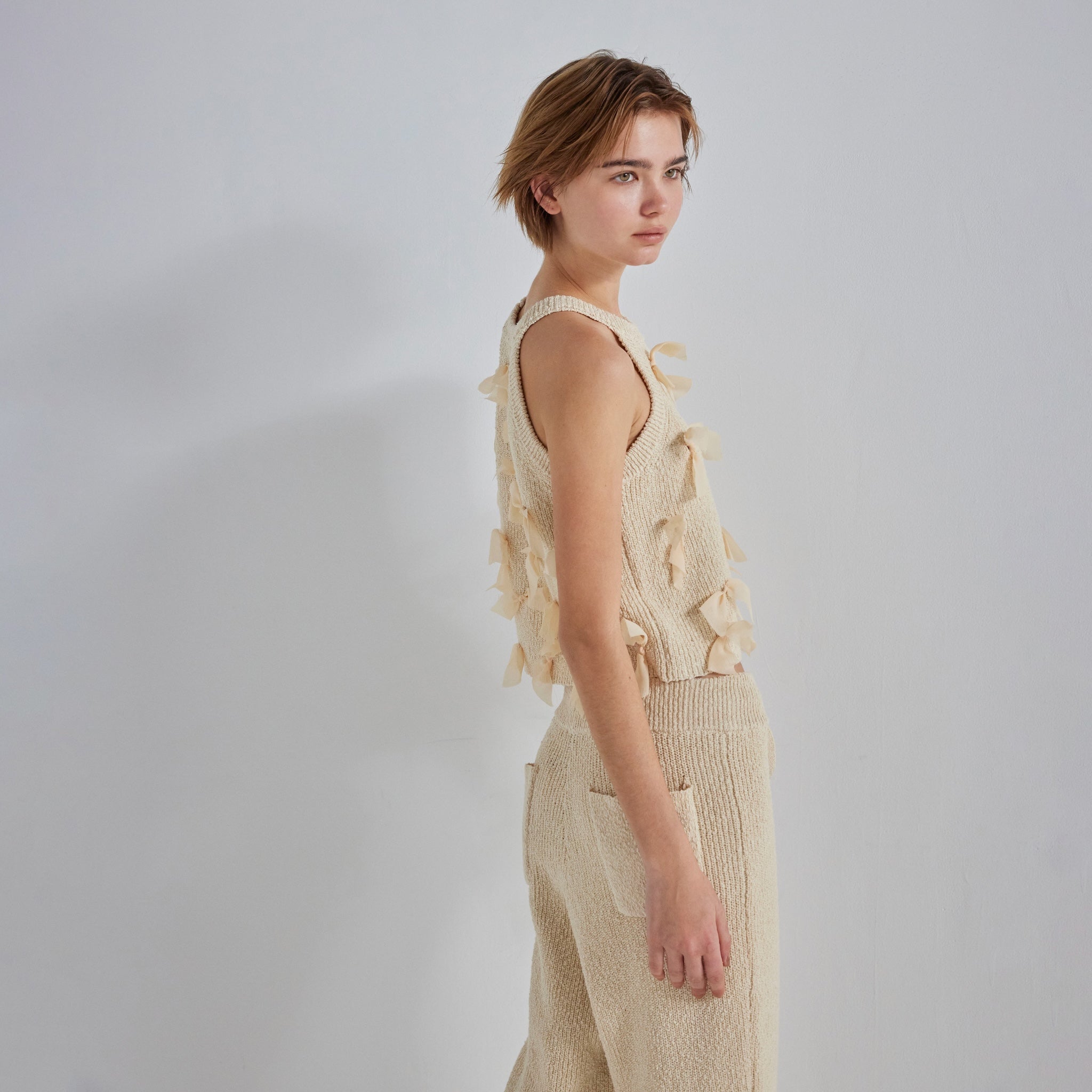 Tape Ribbon Cotton Boucle Knit Tank