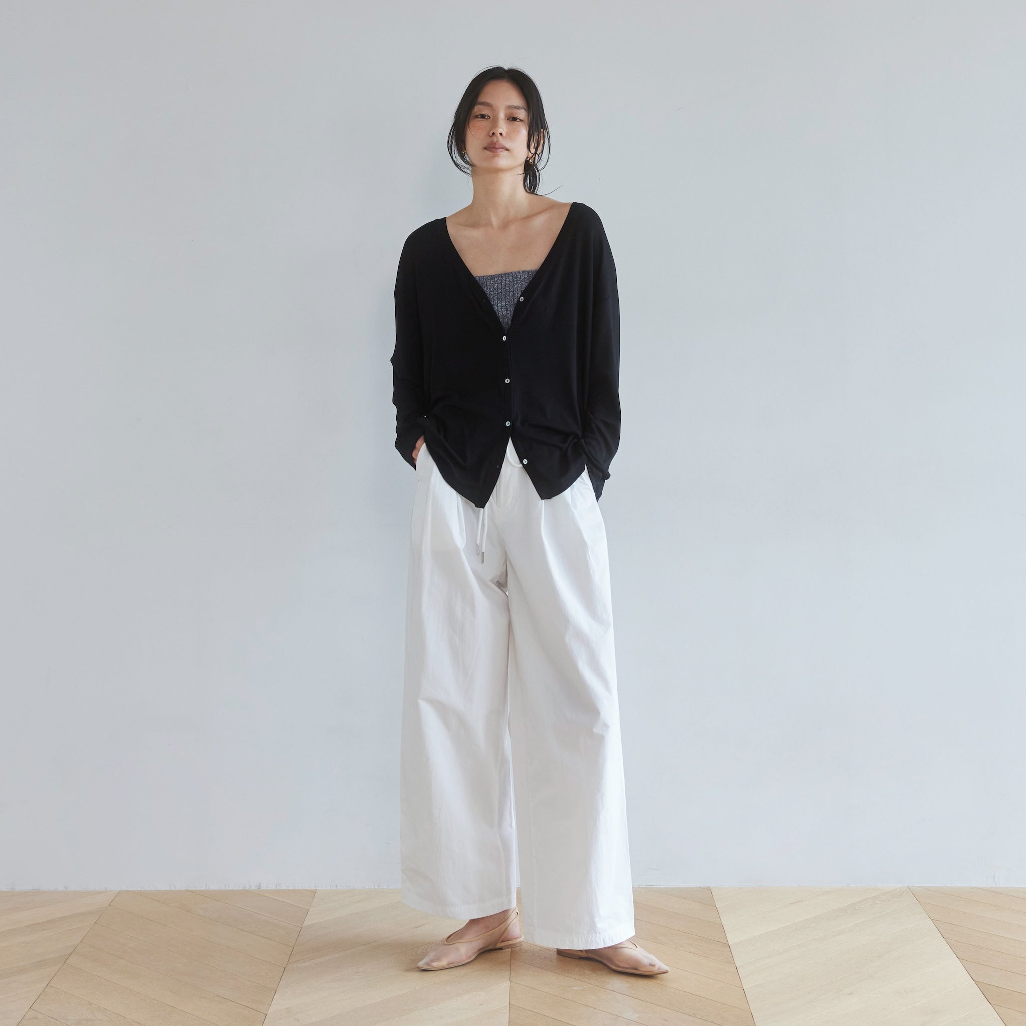 RIB over V-neck cardigan
