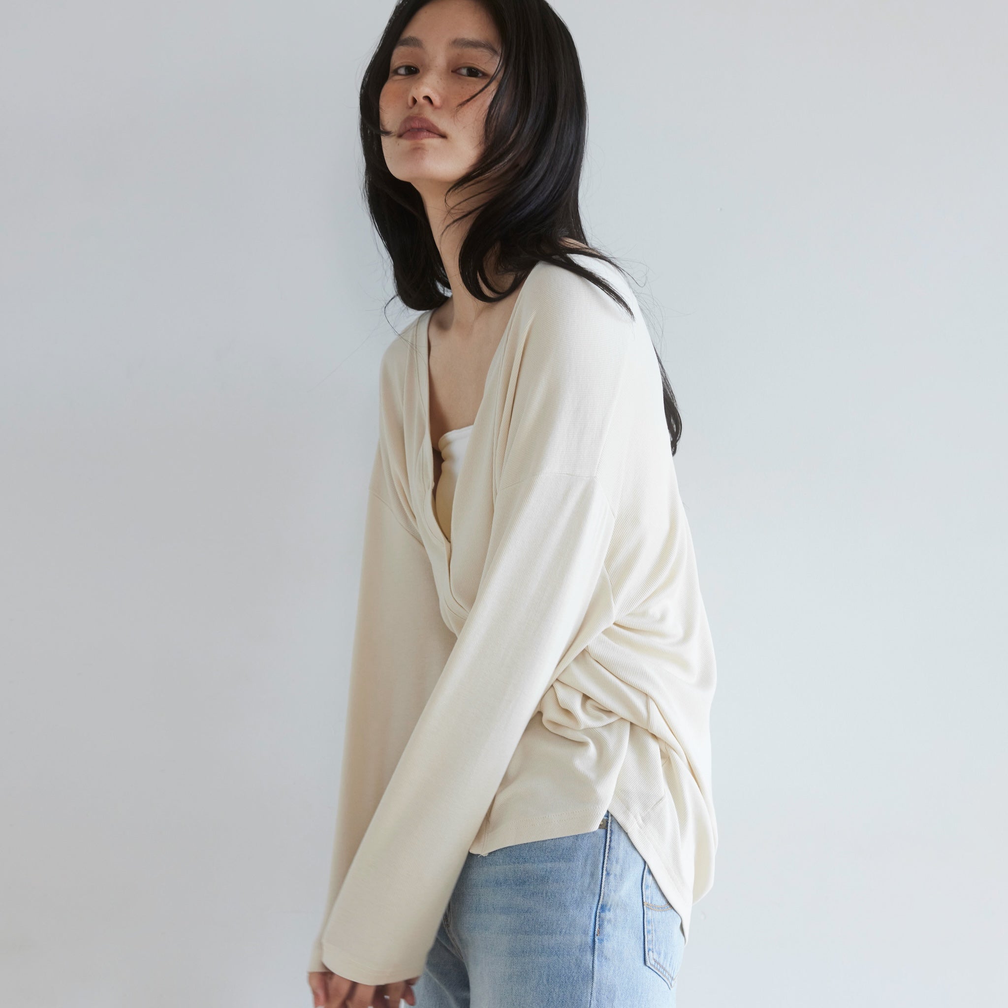 RIB over V-neck cardigan