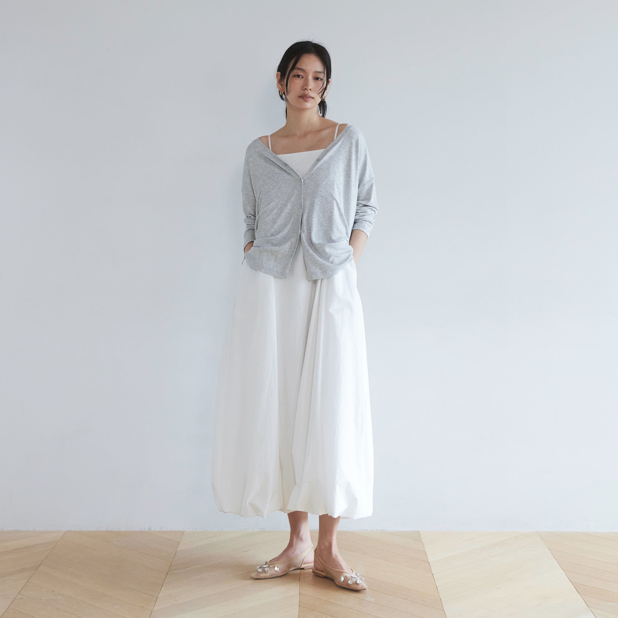 RIB over V-neck cardigan
