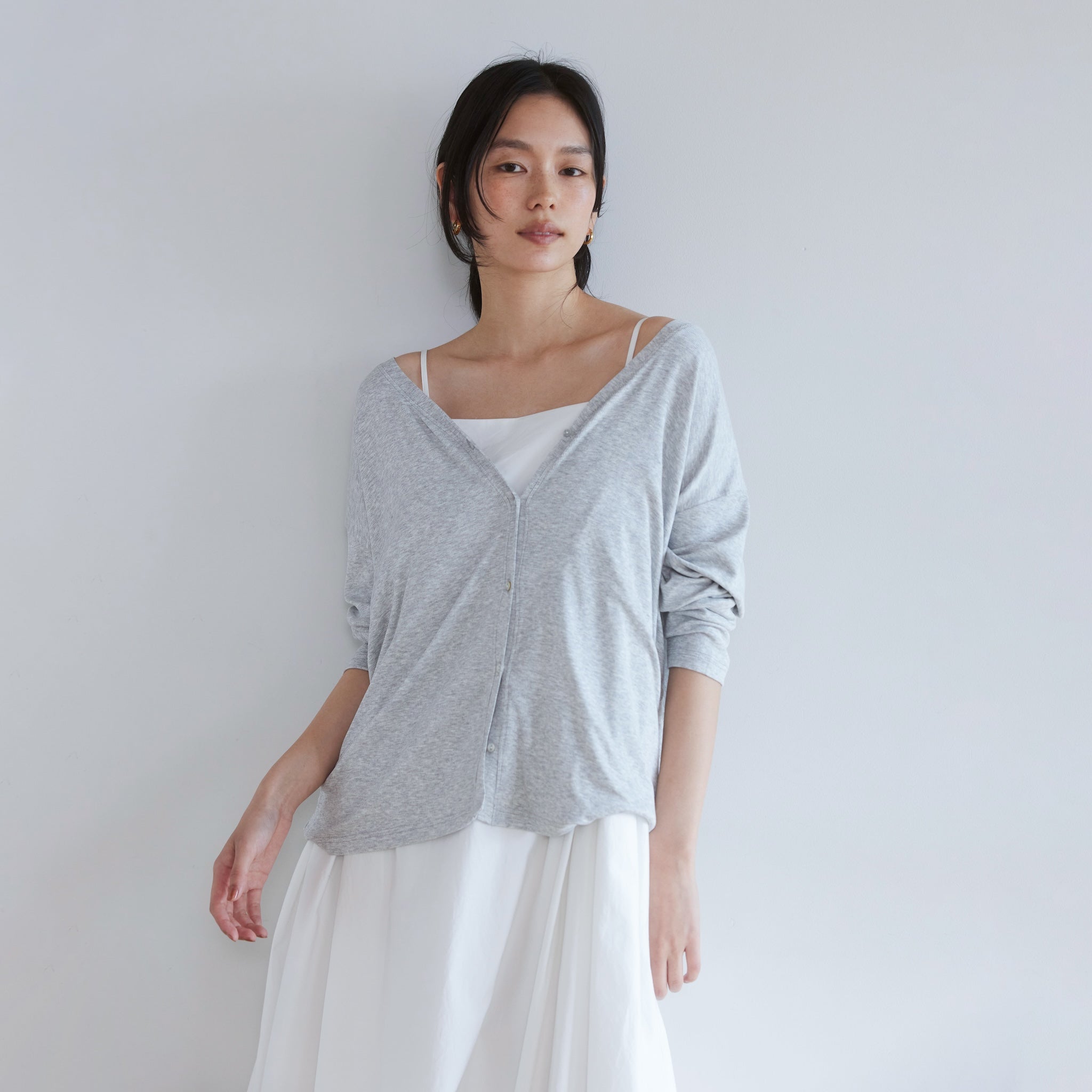 RIB over V-neck cardigan