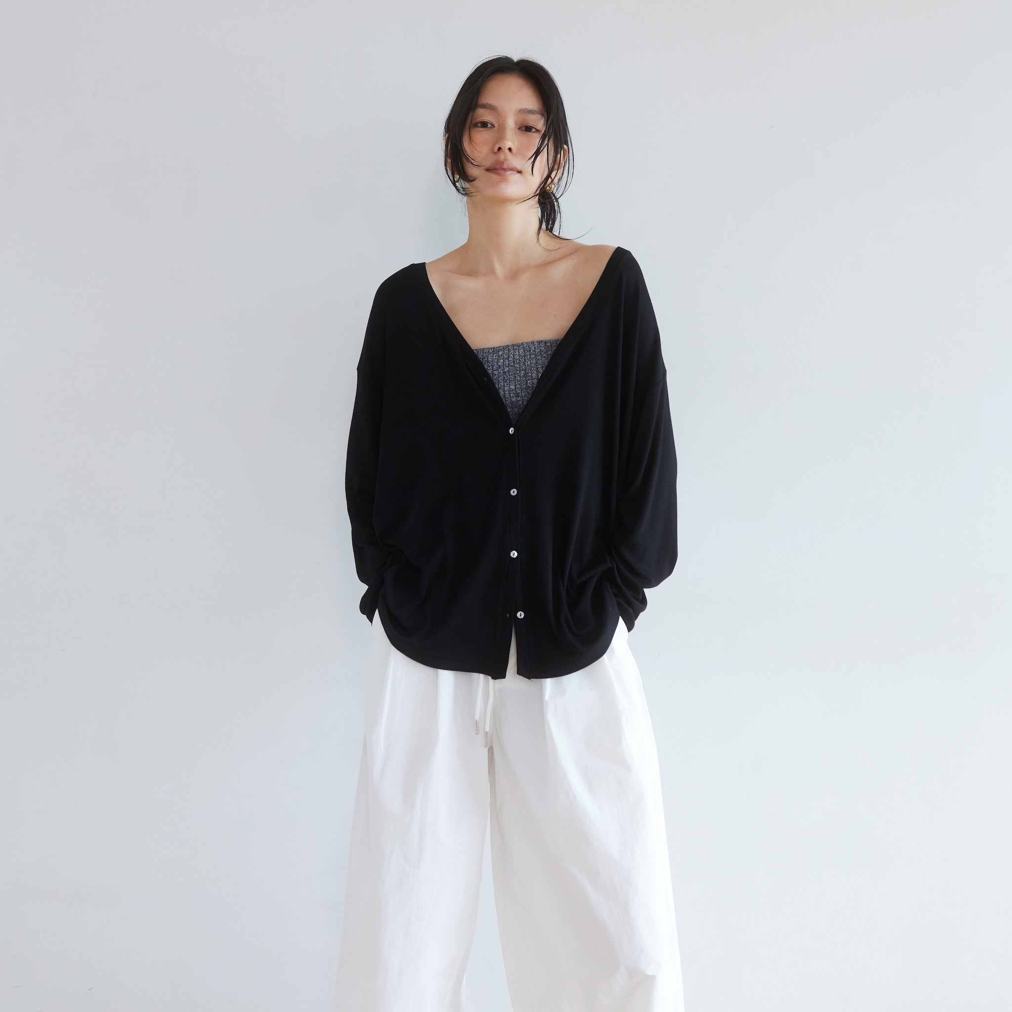 RIB over V-neck cardigan