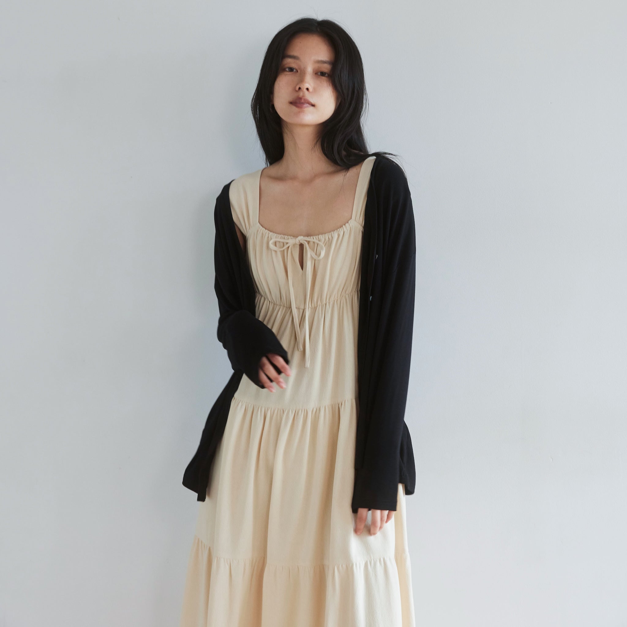 RIB over V-neck cardigan