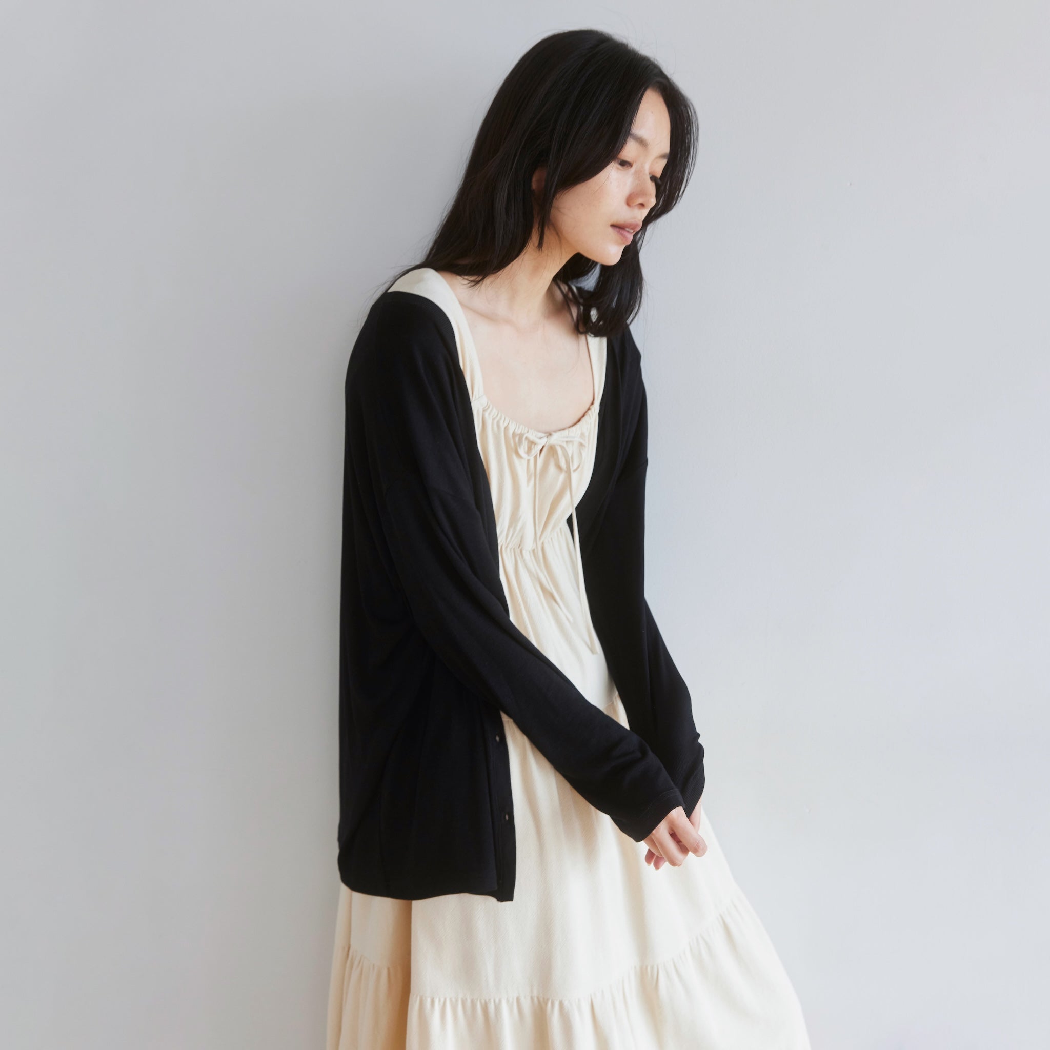 RIB over V-neck cardigan