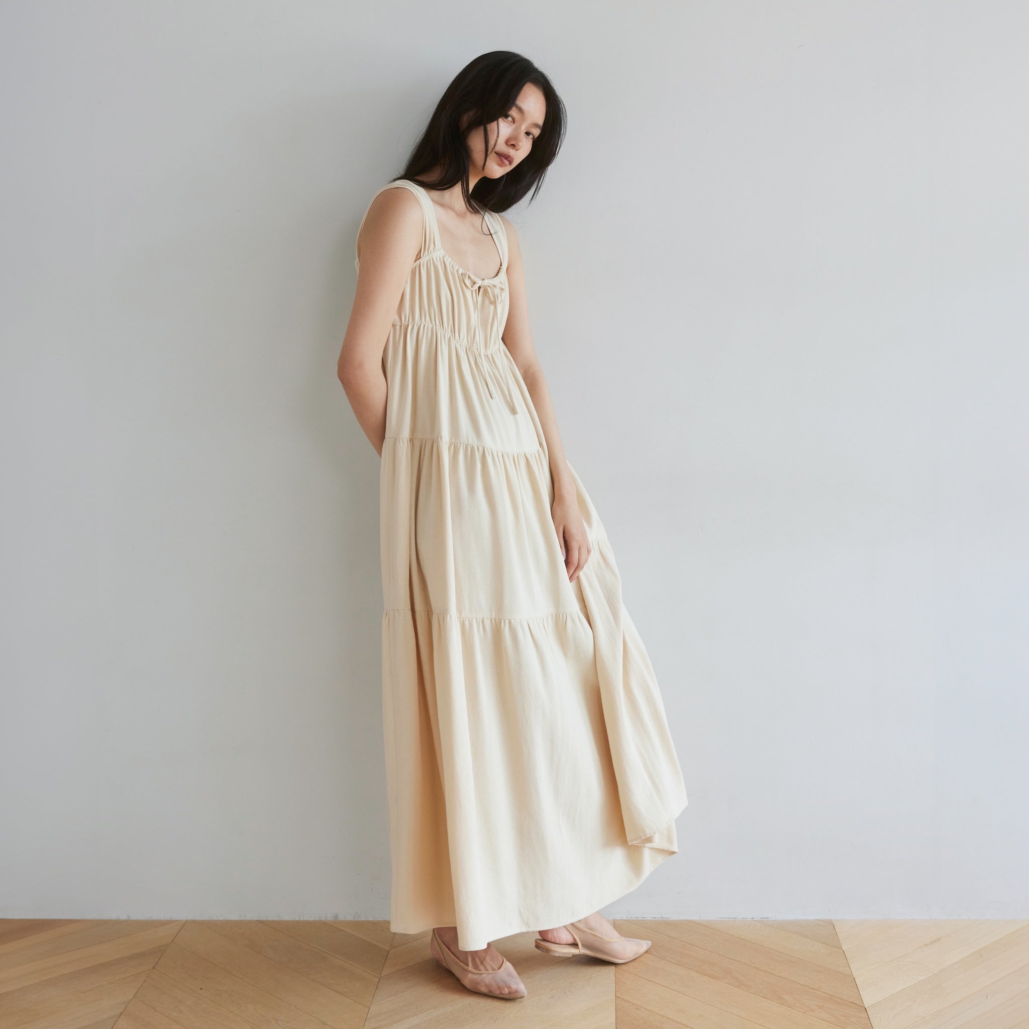 フレンチ2wayショルダーティアードドレス