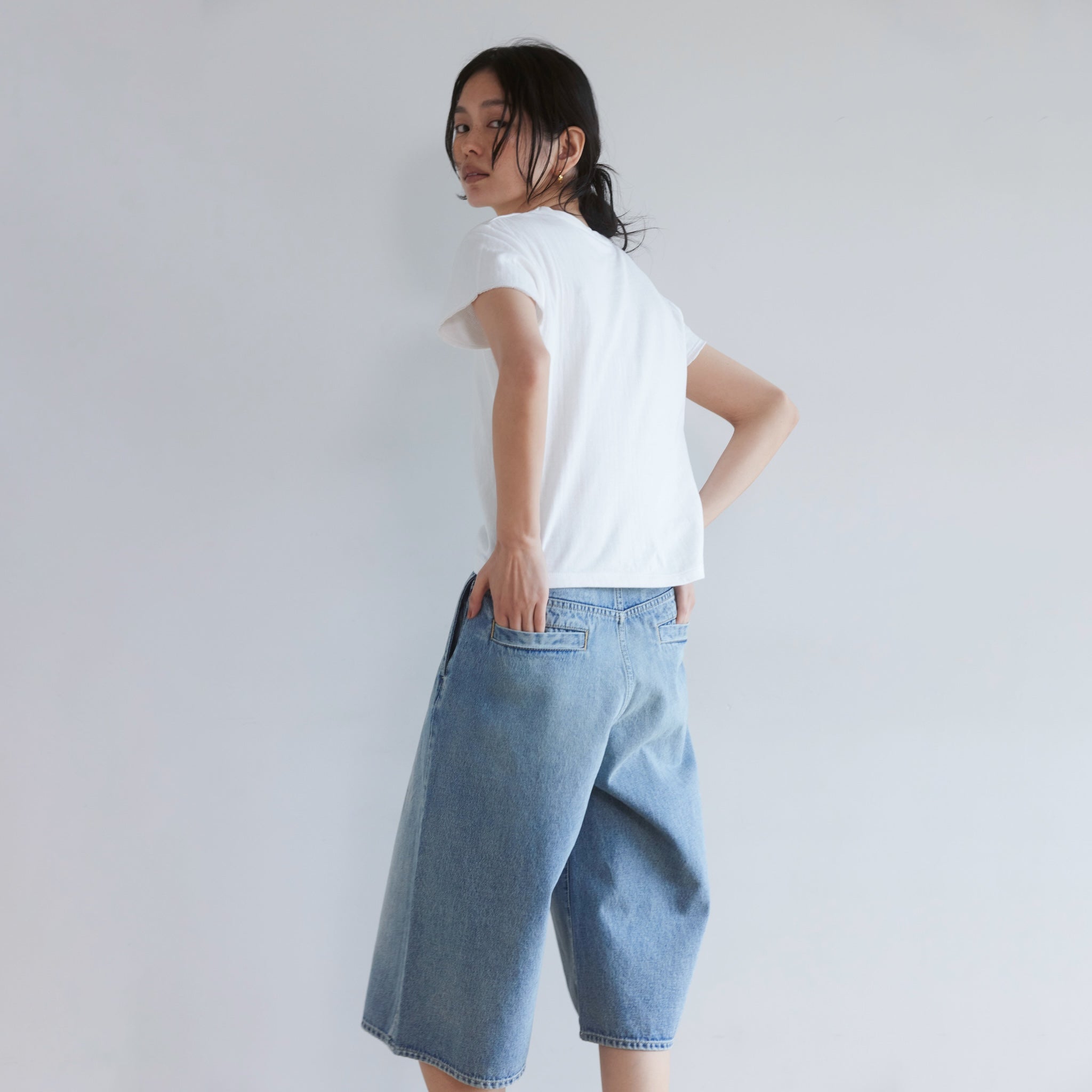 Denim Tuckハーフパンツ