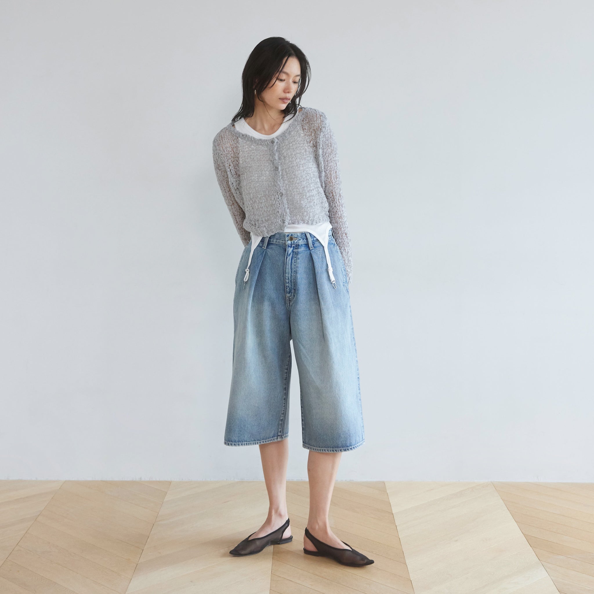 Denim Tuckハーフパンツ