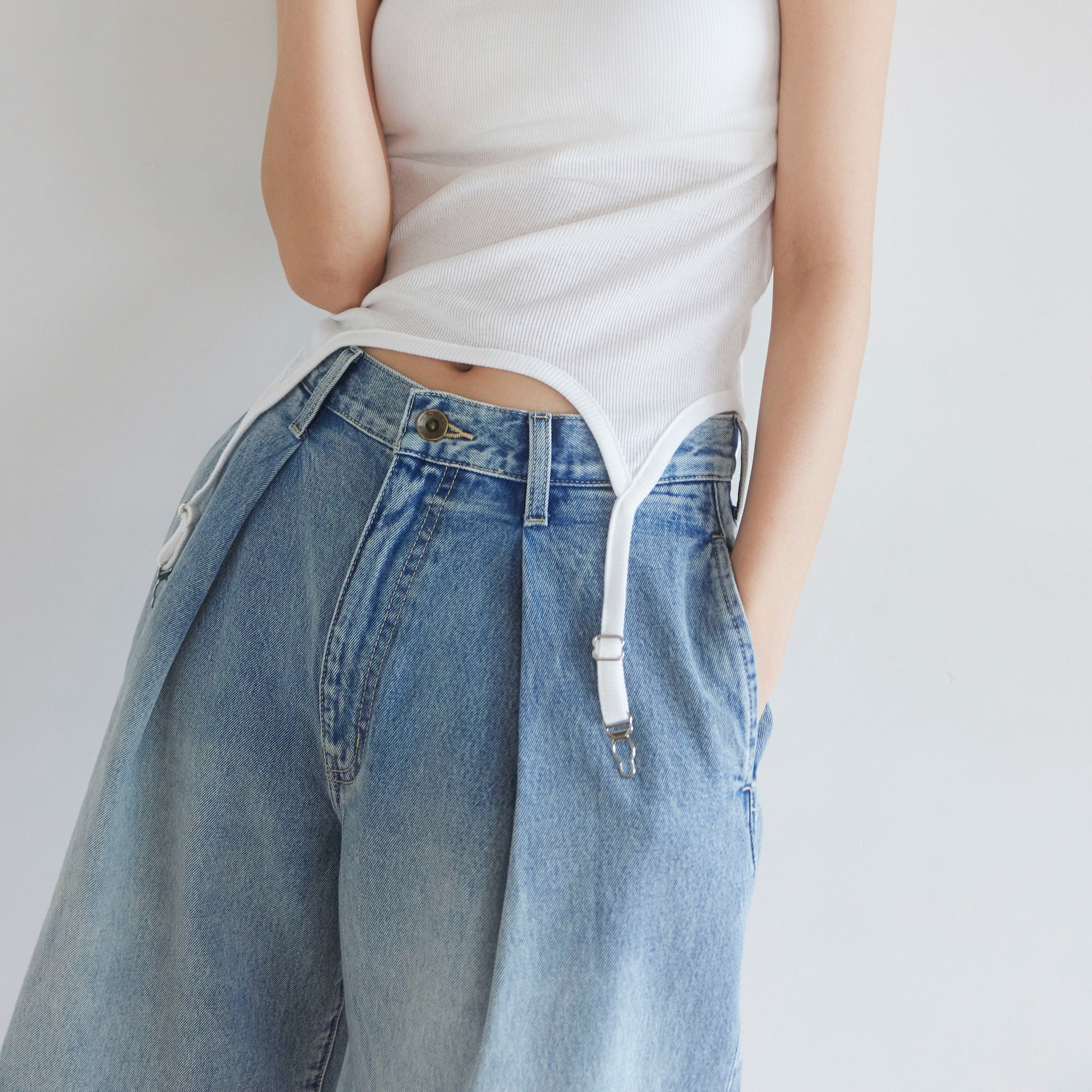 Denim Tuckハーフパンツ