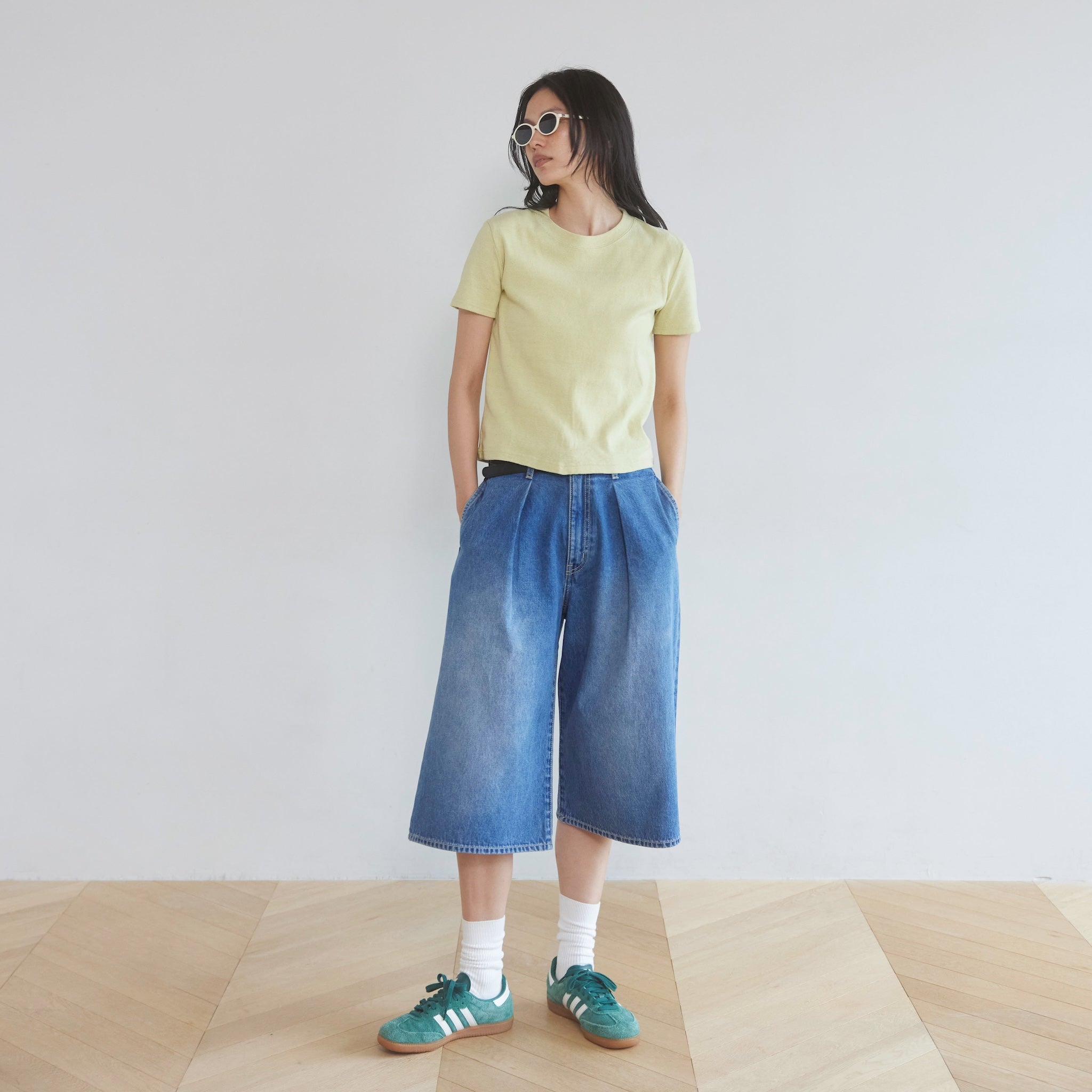 Denim Tuckハーフパンツ