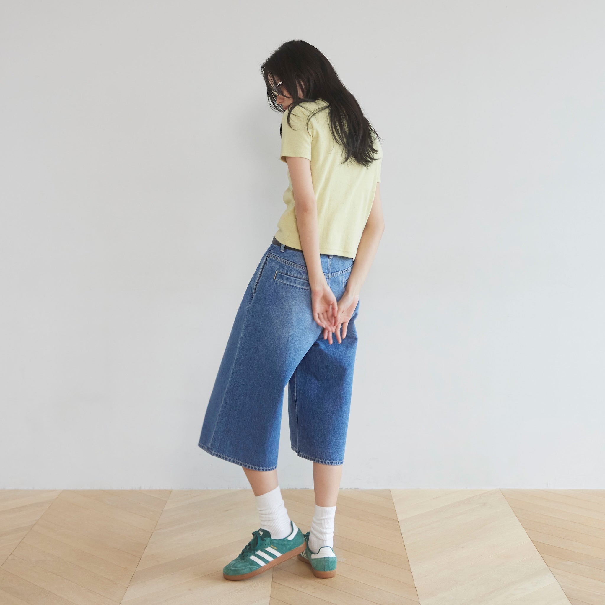 Denim Tuckハーフパンツ