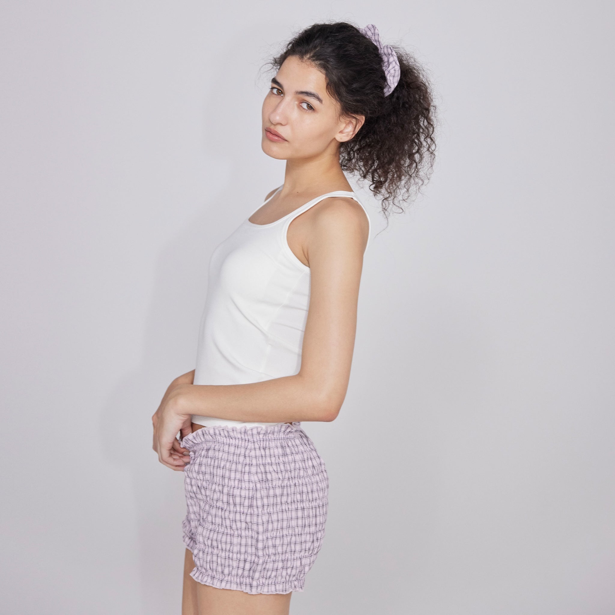 Cotton Wash Check Mini Pants