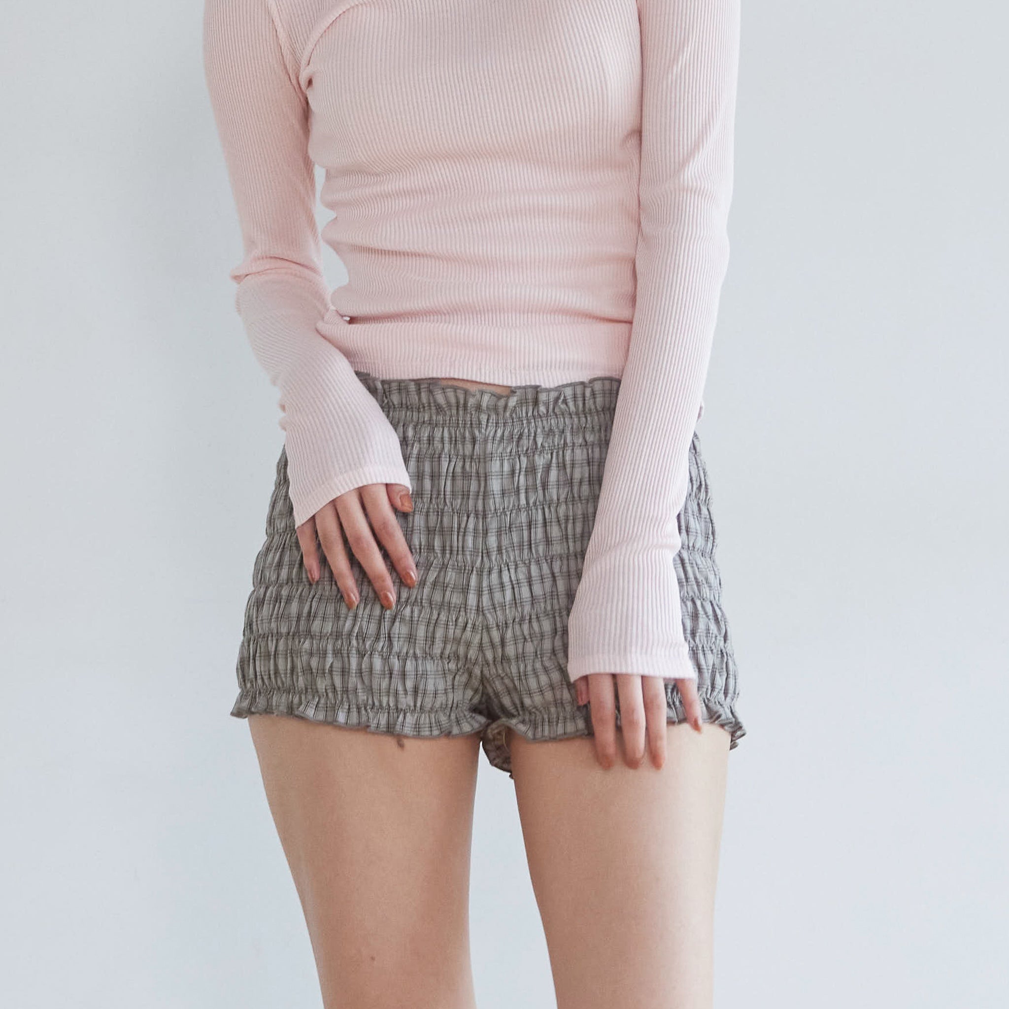 Cotton Wash Check Mini Pants