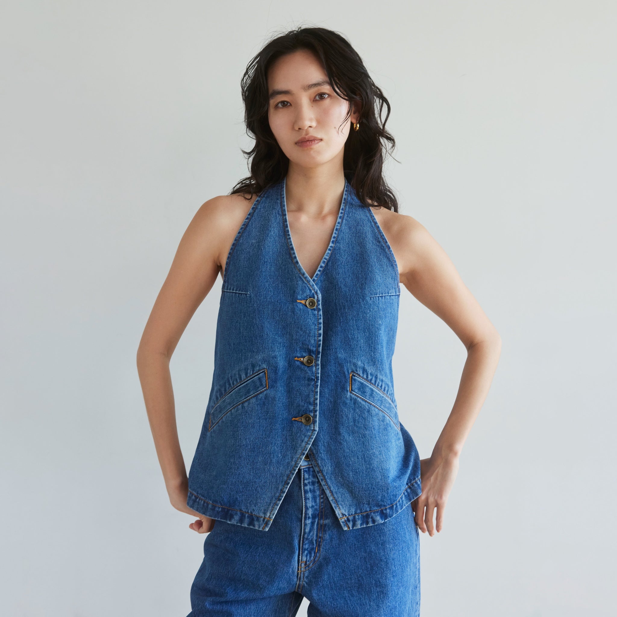 A-line Denim Halter Vest