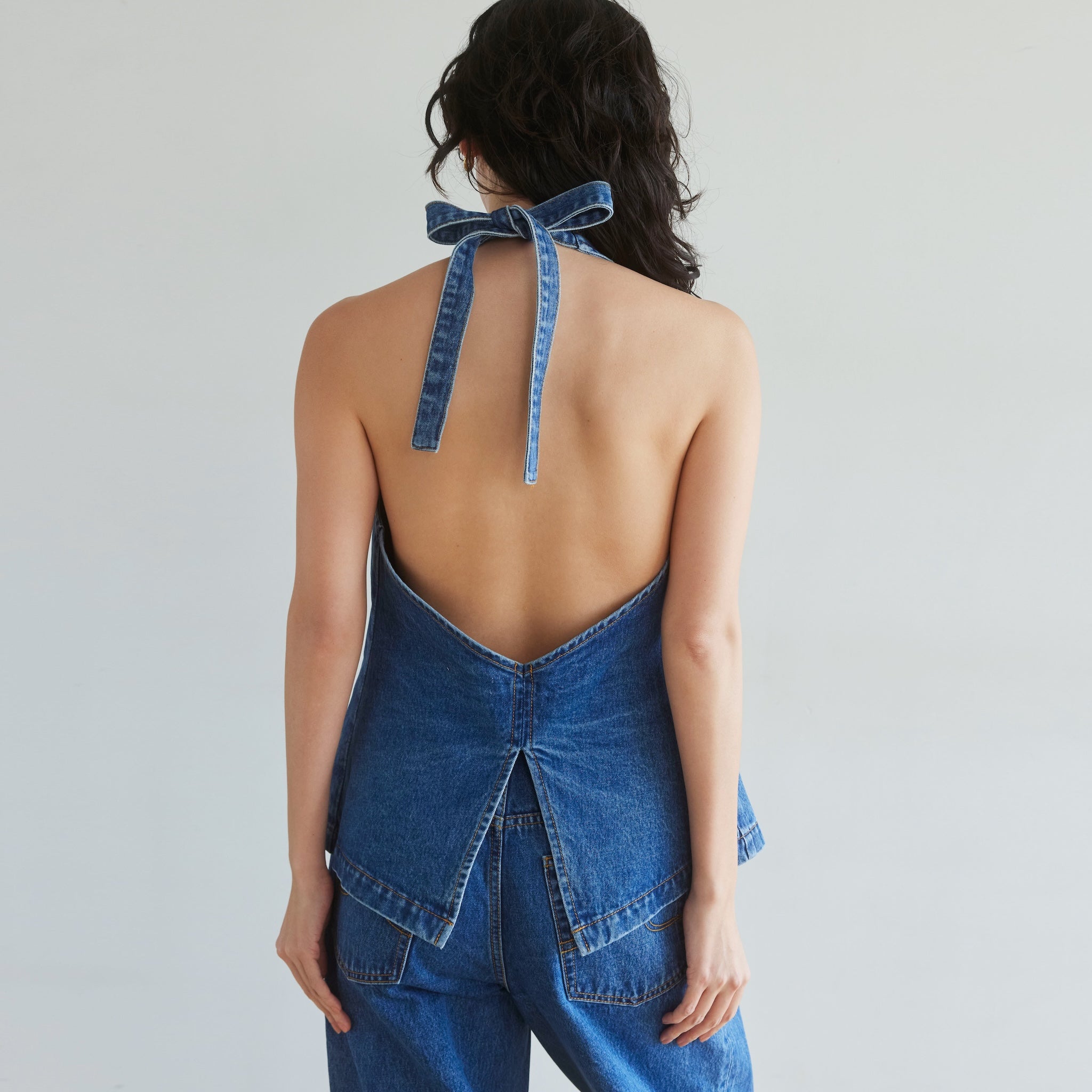 A-line Denim Halter Vest