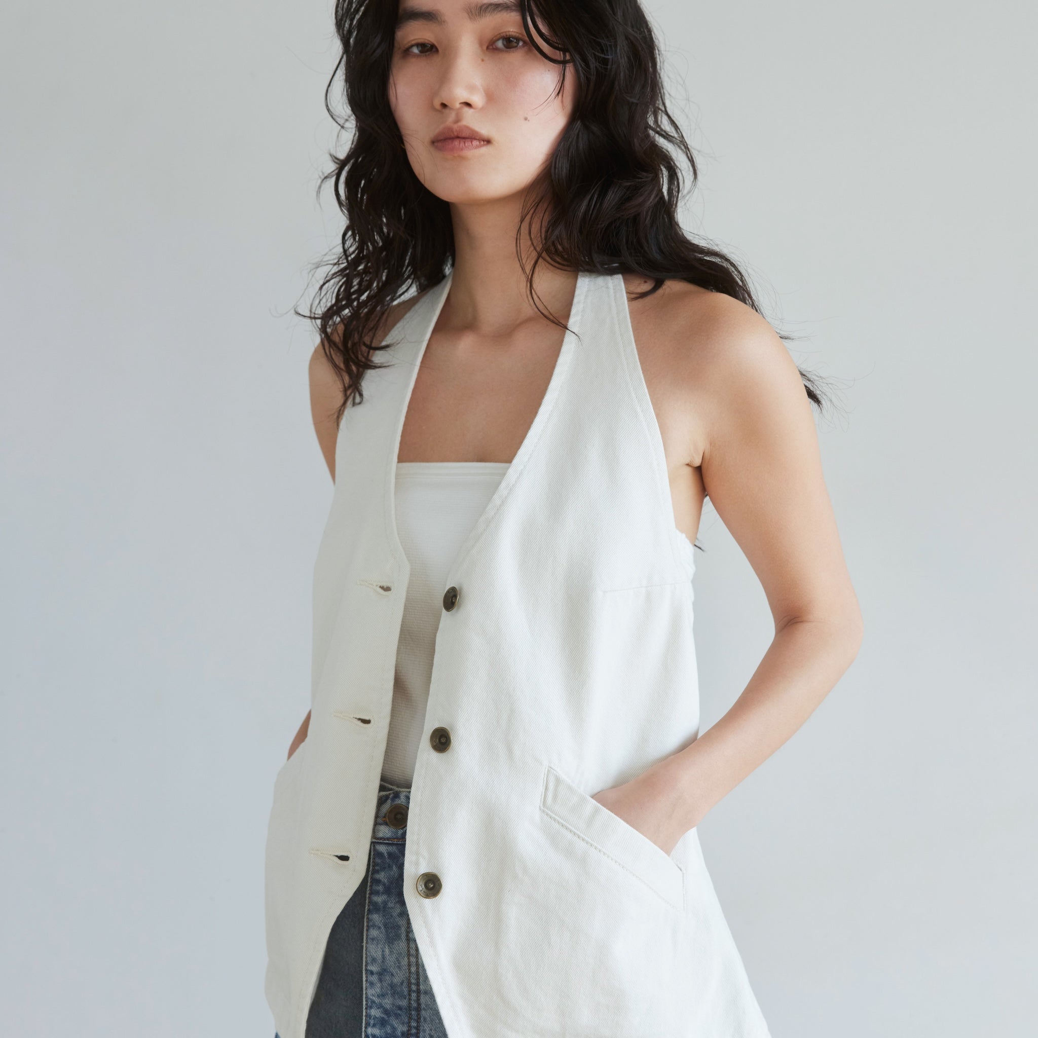 A-line Denim Halter Vest