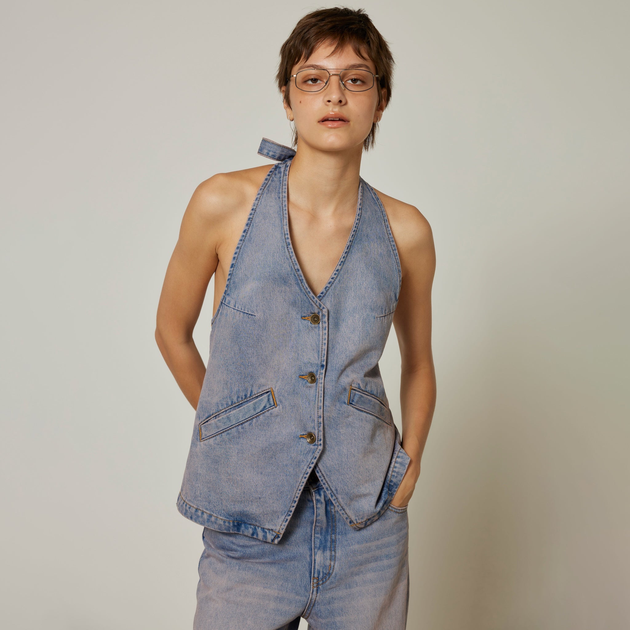 A-line Denim Halter Vest