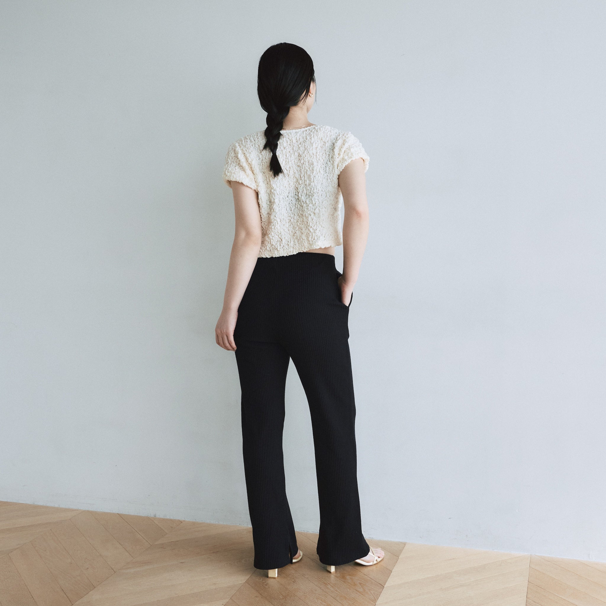 Hem cut RIB straight pants