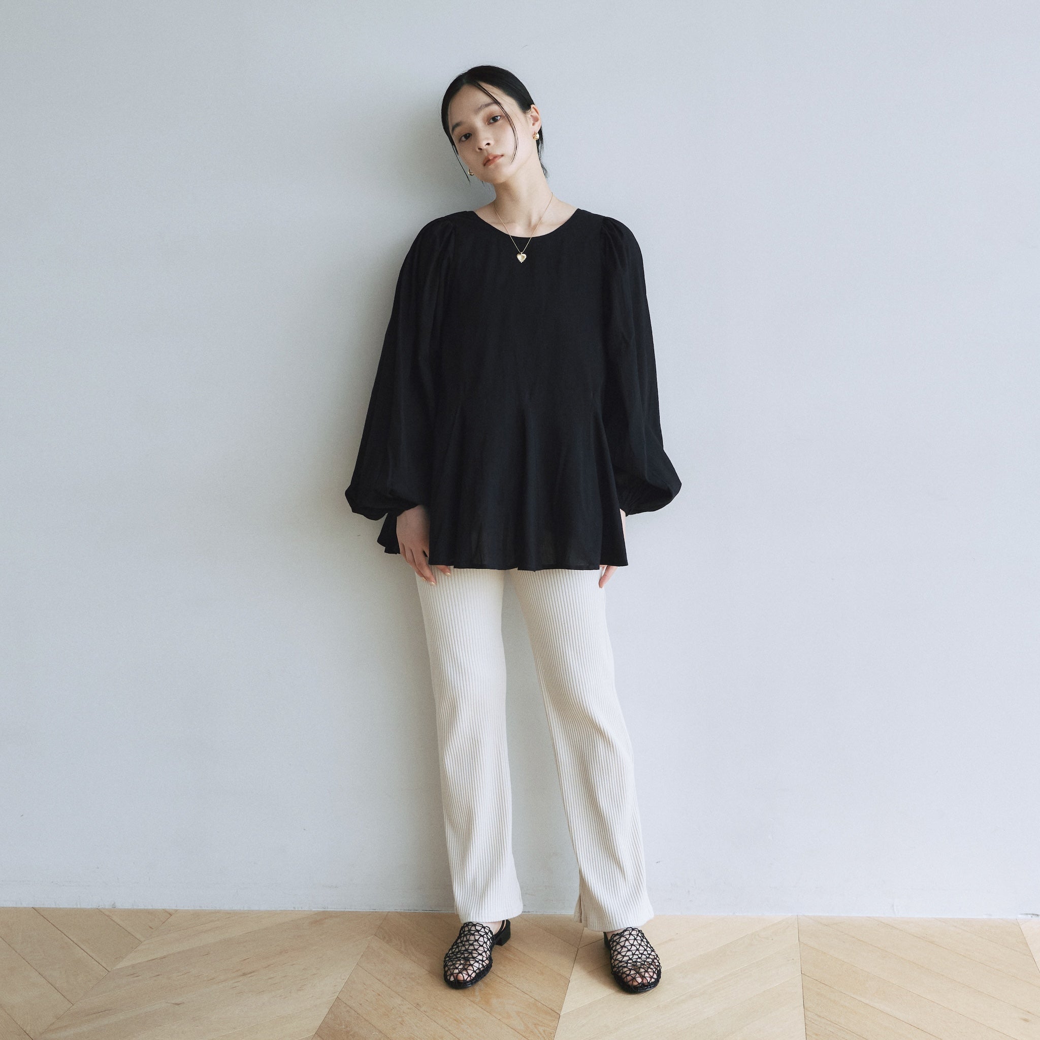Hem cut RIB straight pants
