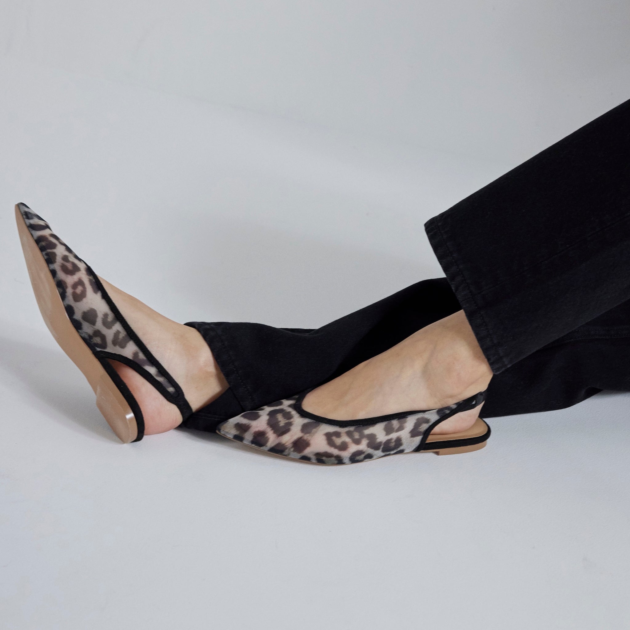 LEOPARD TULLE BACK STRAP MULES