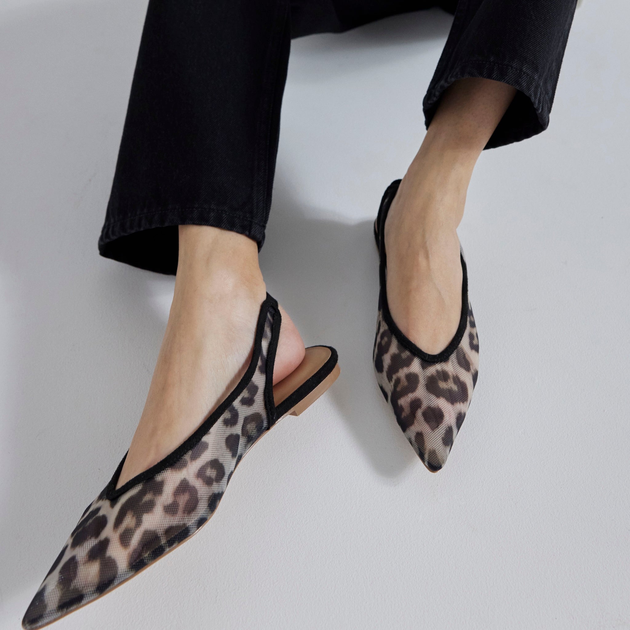 LEOPARD TULLE BACK STRAP MULES