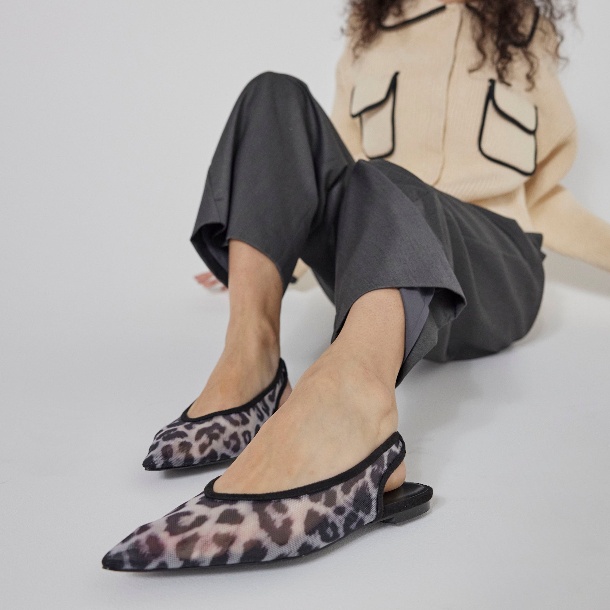 LEOPARD TULLE BACK STRAP MULES