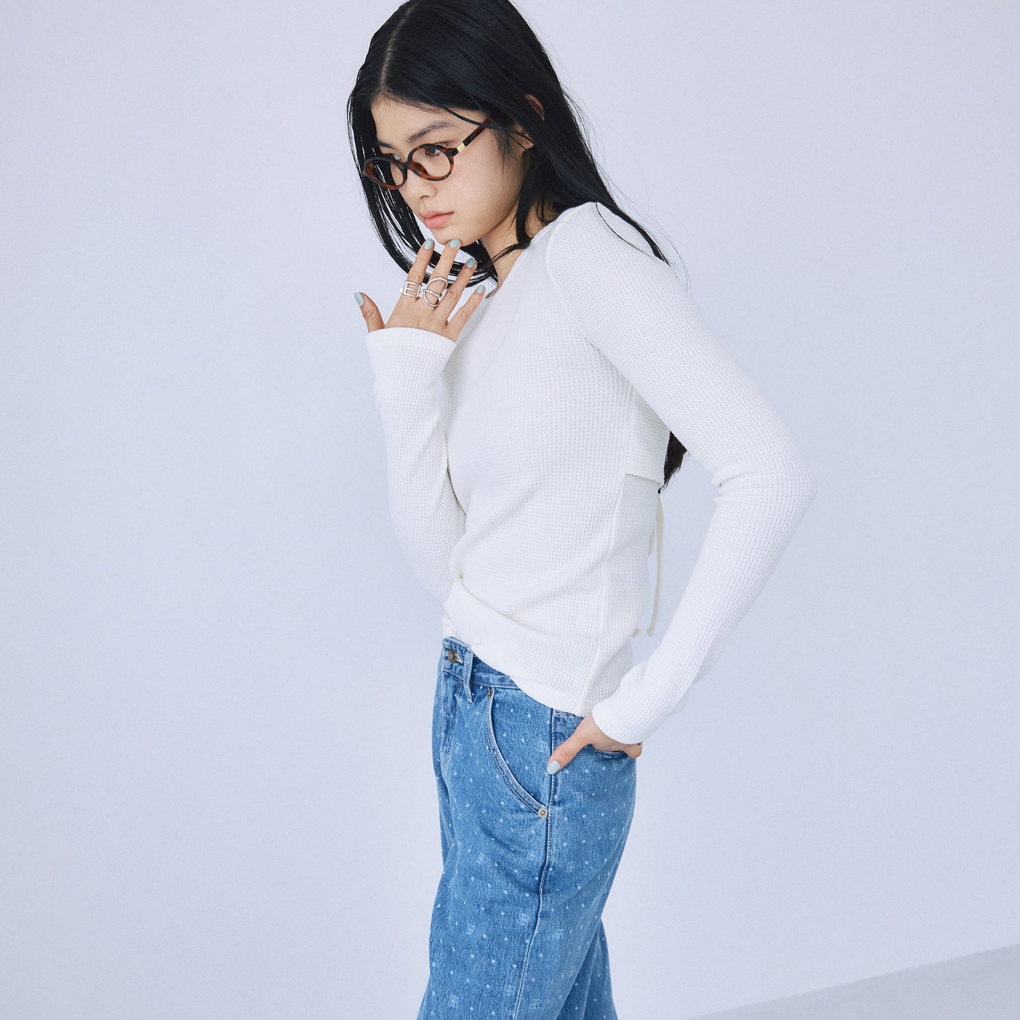 Back openワッフルロングスリーブ