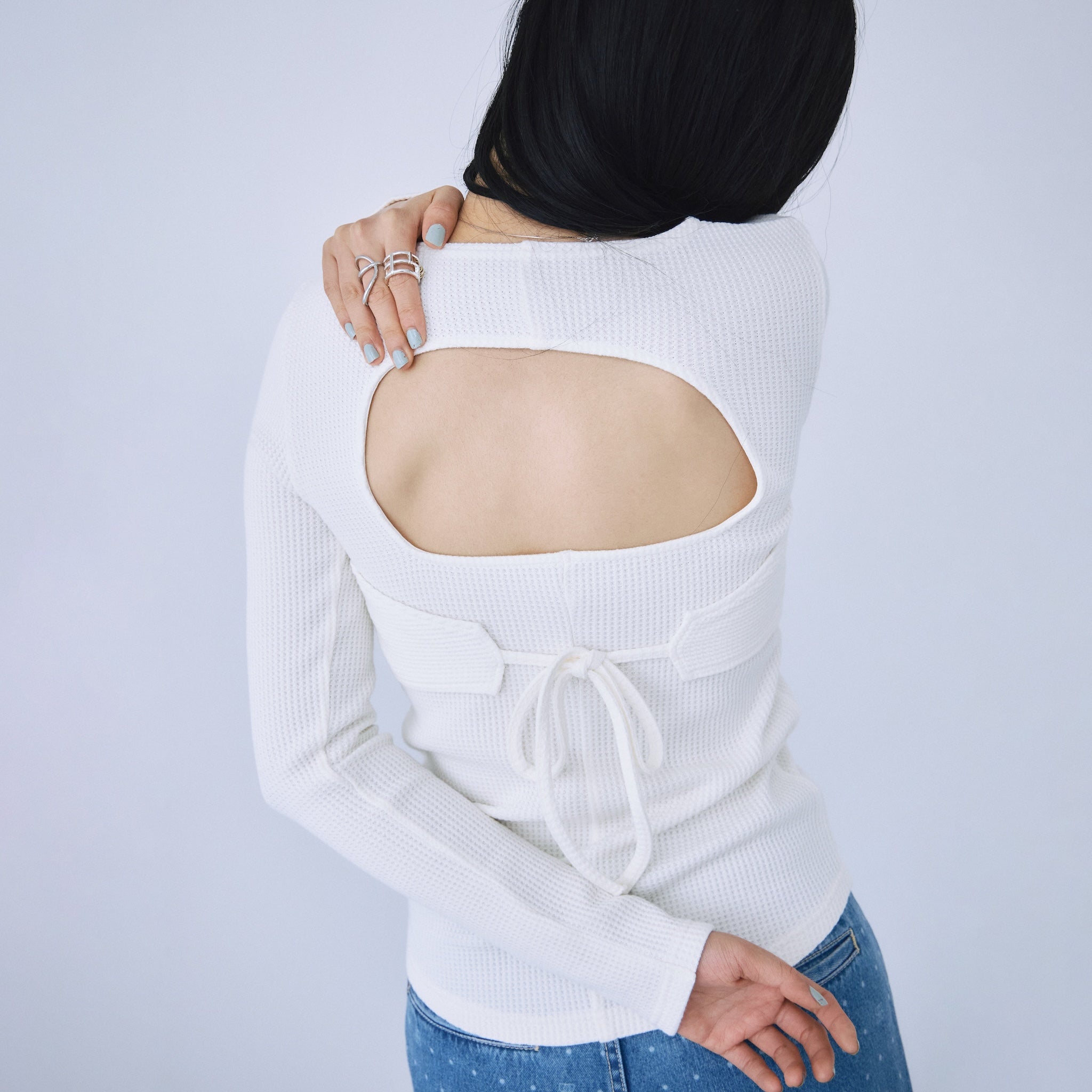 Back openワッフルロングスリーブ