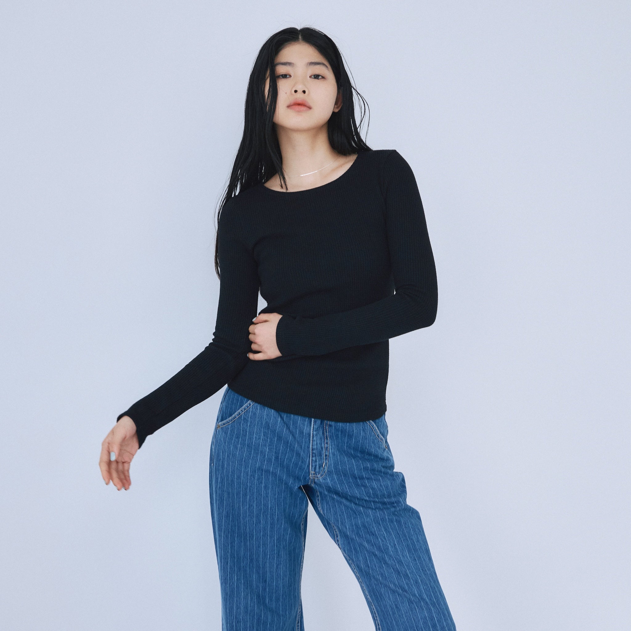 Back openワッフルロングスリーブ