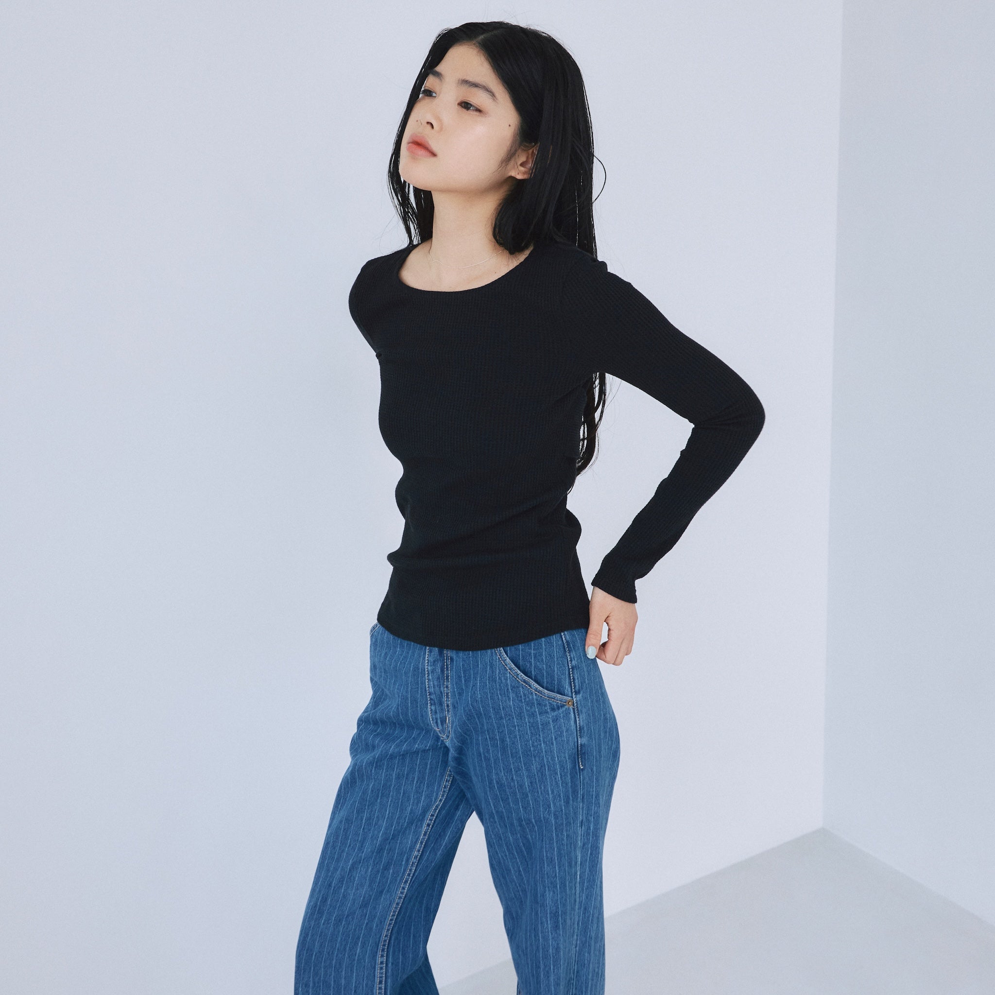 Back openワッフルロングスリーブ