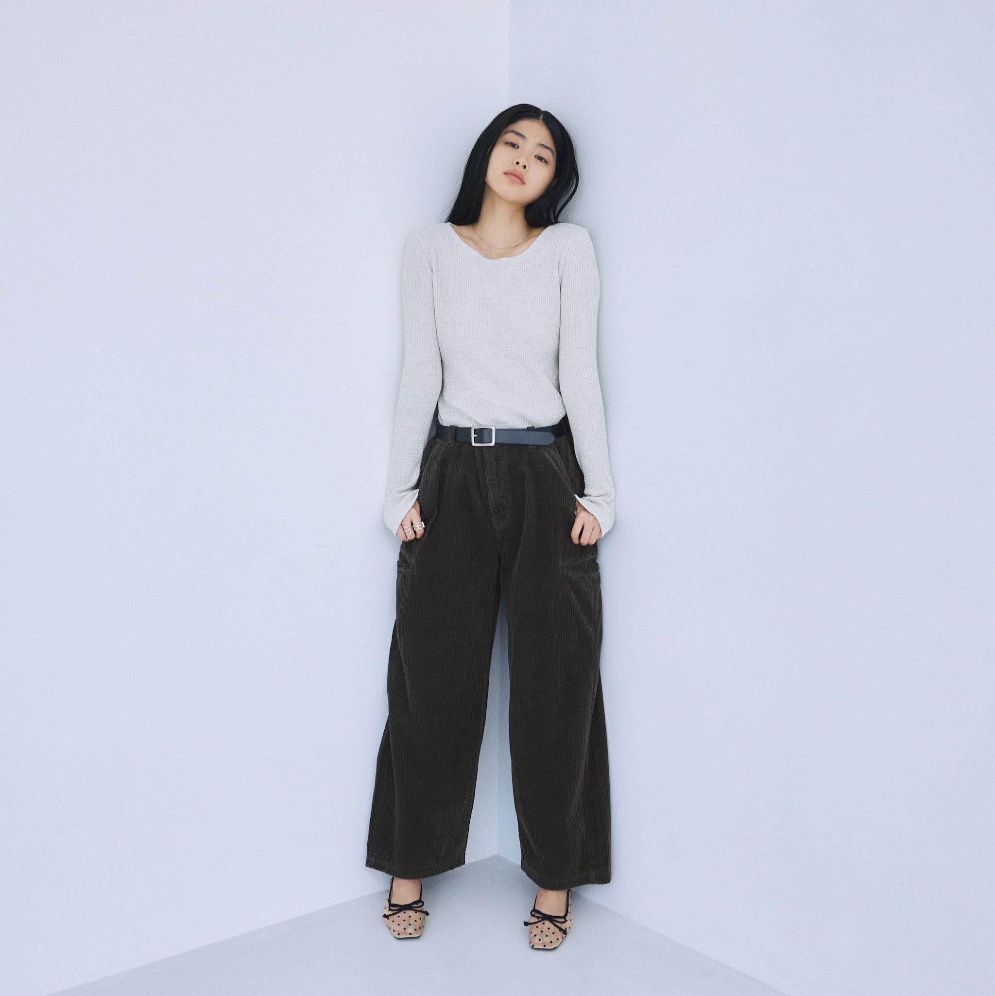 Back openワッフルロングスリーブ