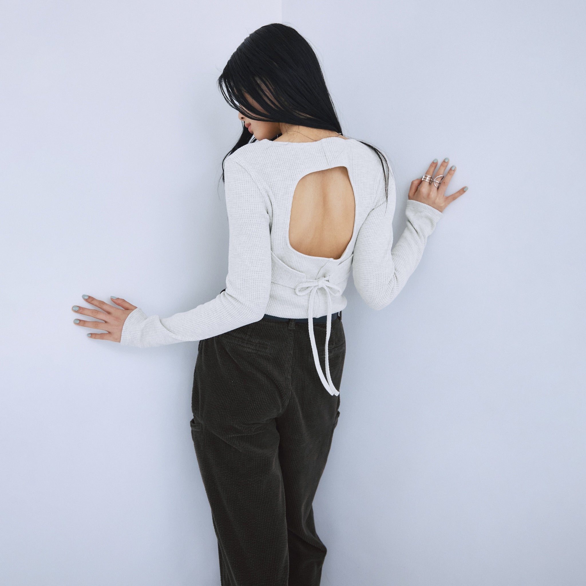 Back openワッフルロングスリーブ